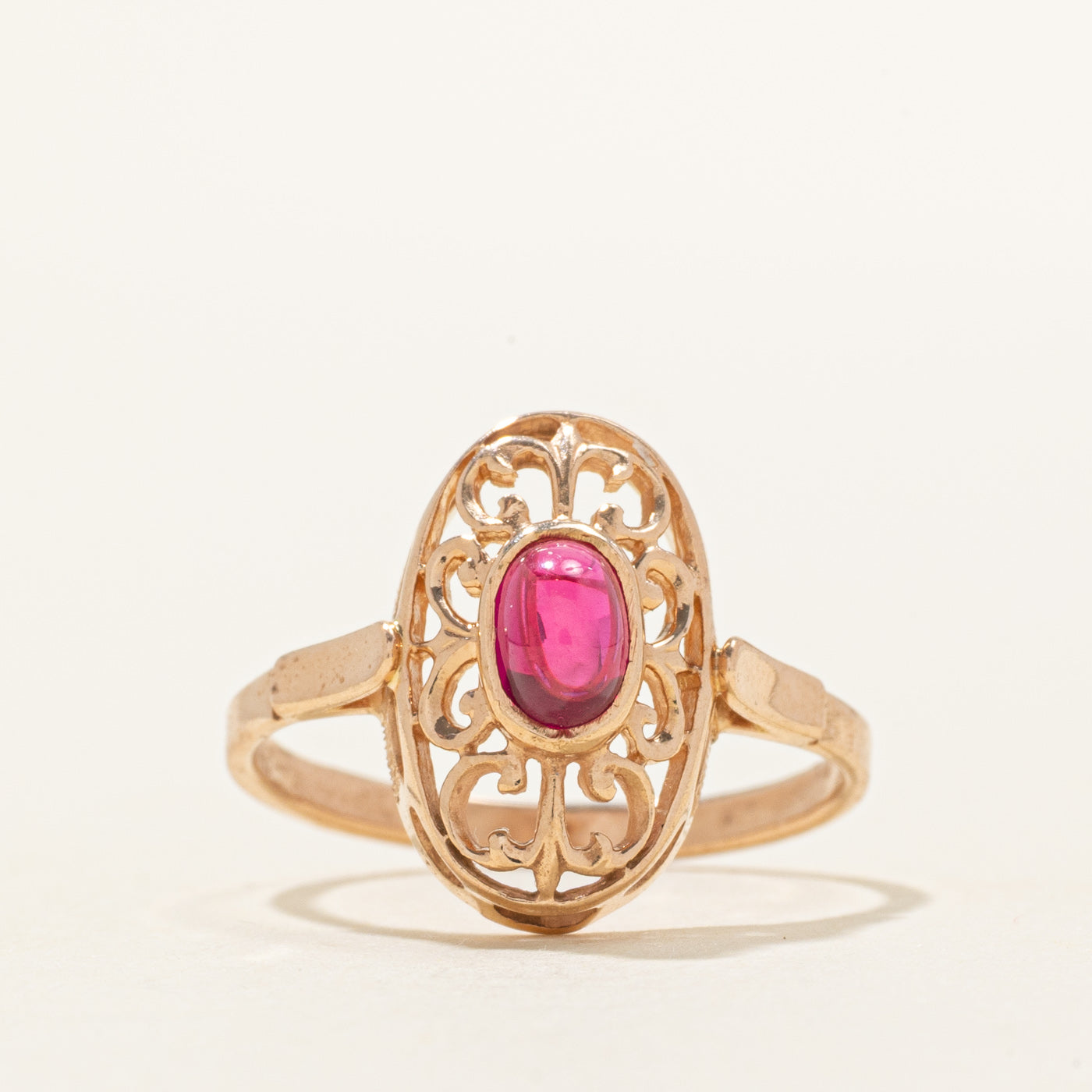 1989 Soviet Hallmarked Odesa Synthetic Ruby Scrollwork Ring | 0.80ct | SZ 5.5