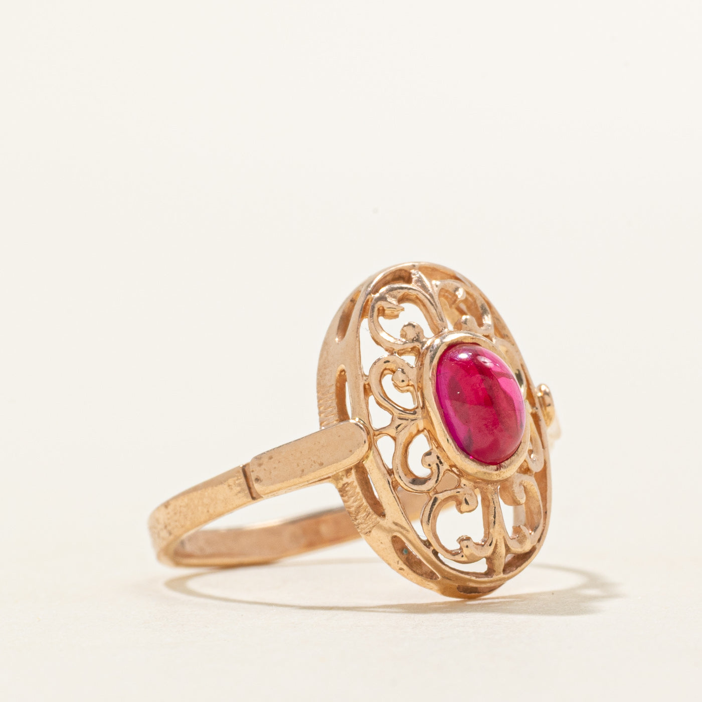 1989 Soviet Hallmarked Odesa Synthetic Ruby Scrollwork Ring | 0.80ct | SZ 5.5