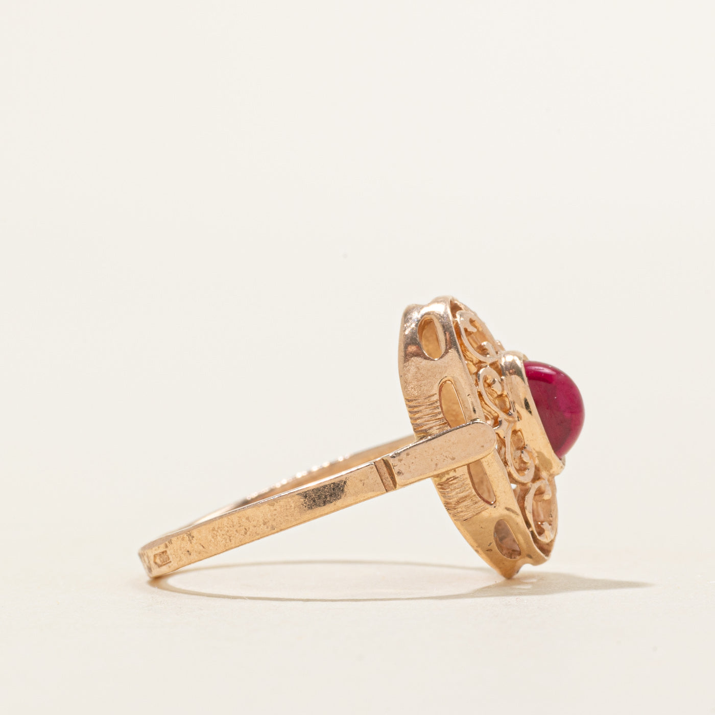 1989 Soviet Hallmarked Odesa Synthetic Ruby Scrollwork Ring | 0.80ct | SZ 5.5
