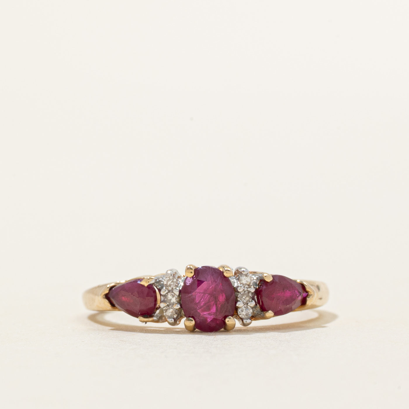Three-Stone Ruby & Diamond Ring | 1.00ctw, 0.04ctw | SZ 7