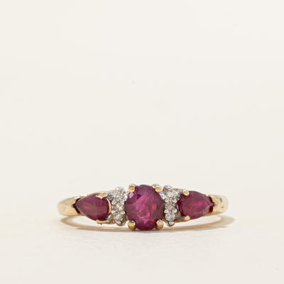 Three-Stone Ruby & Diamond Ring | 1.00ctw, 0.04ctw | SZ 7