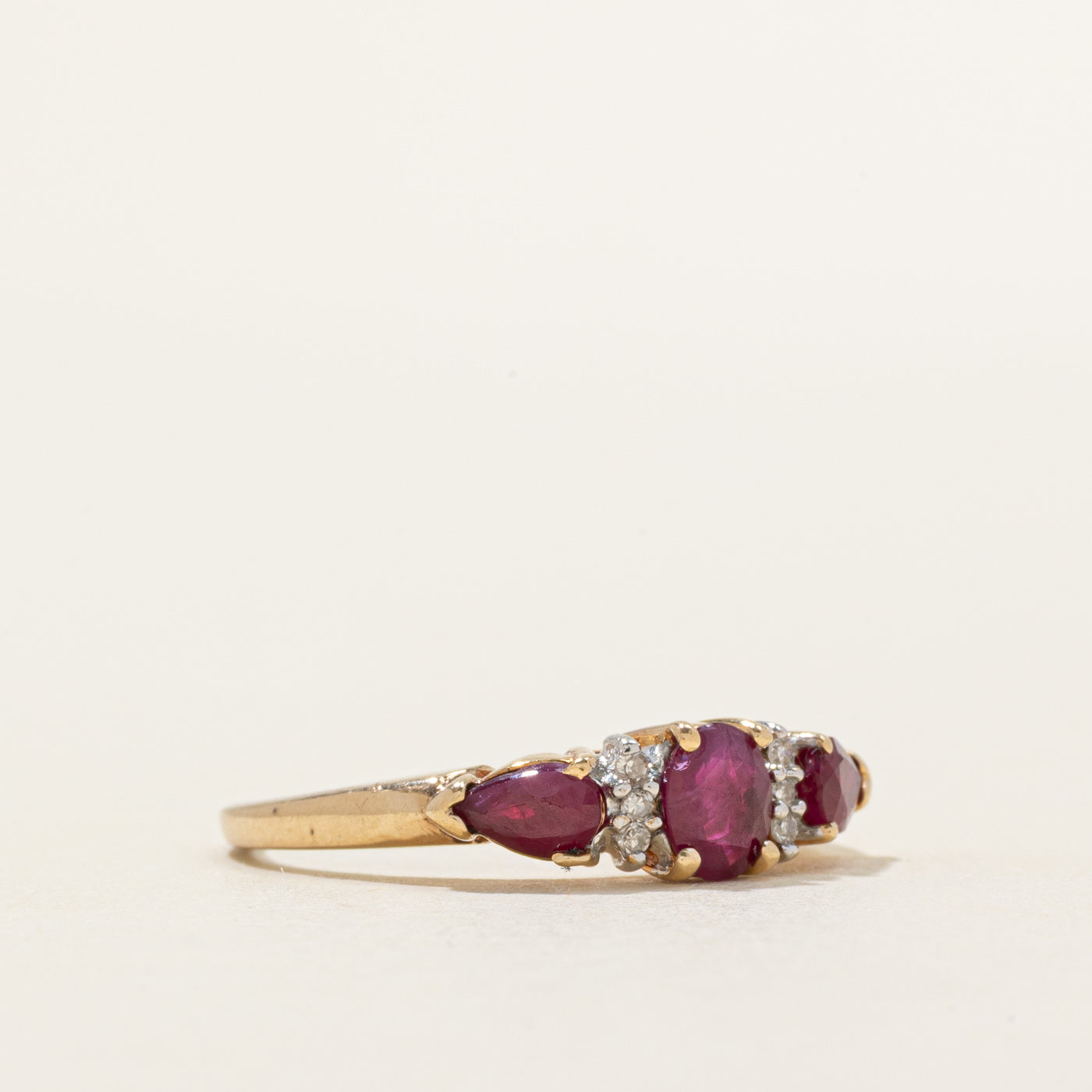 Three-Stone Ruby & Diamond Ring | 1.00ctw, 0.04ctw | SZ 7