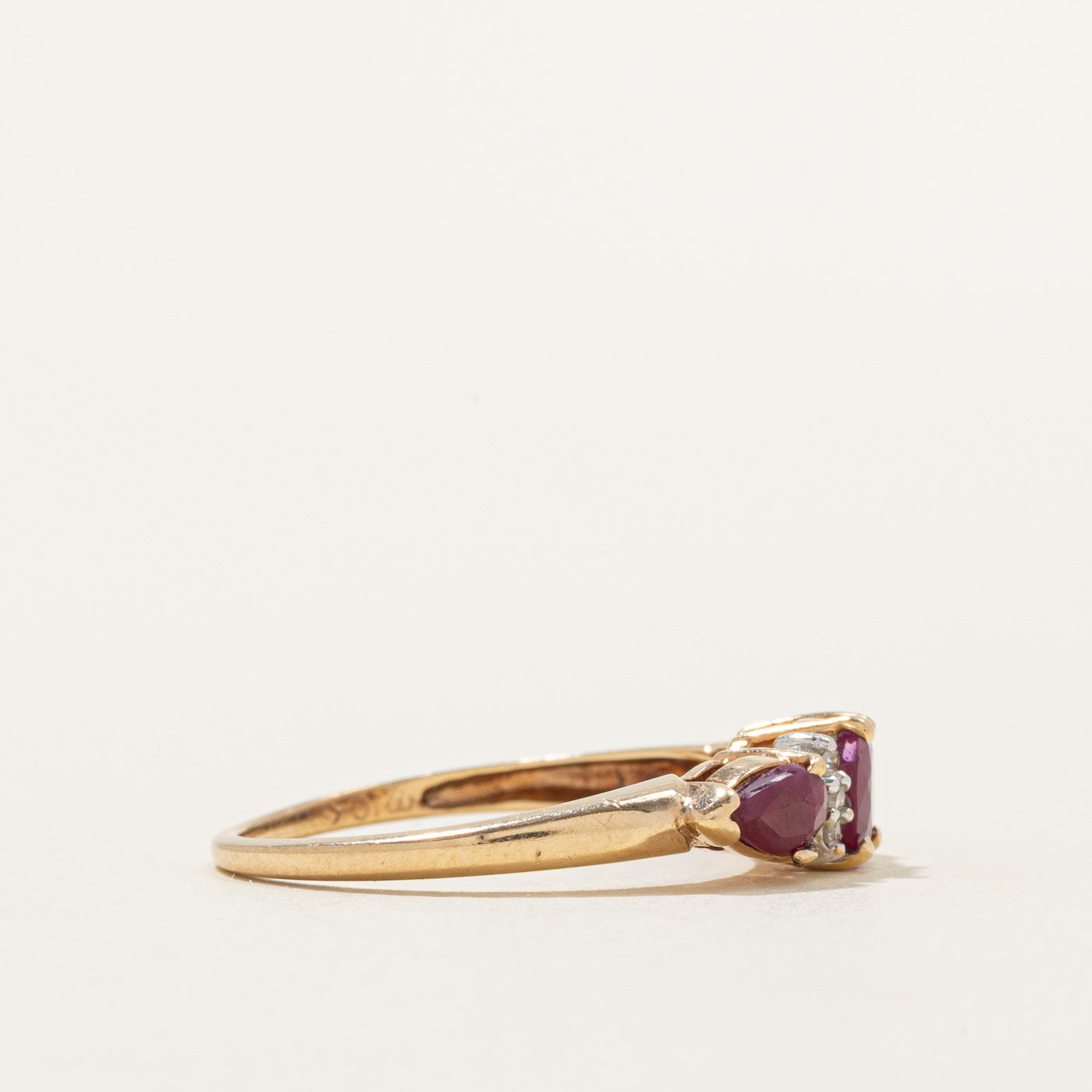 Three-Stone Ruby & Diamond Ring | 1.00ctw, 0.04ctw | SZ 7