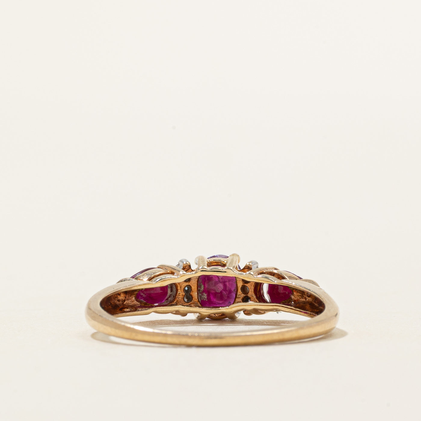 Three-Stone Ruby & Diamond Ring | 1.00ctw, 0.04ctw | SZ 7