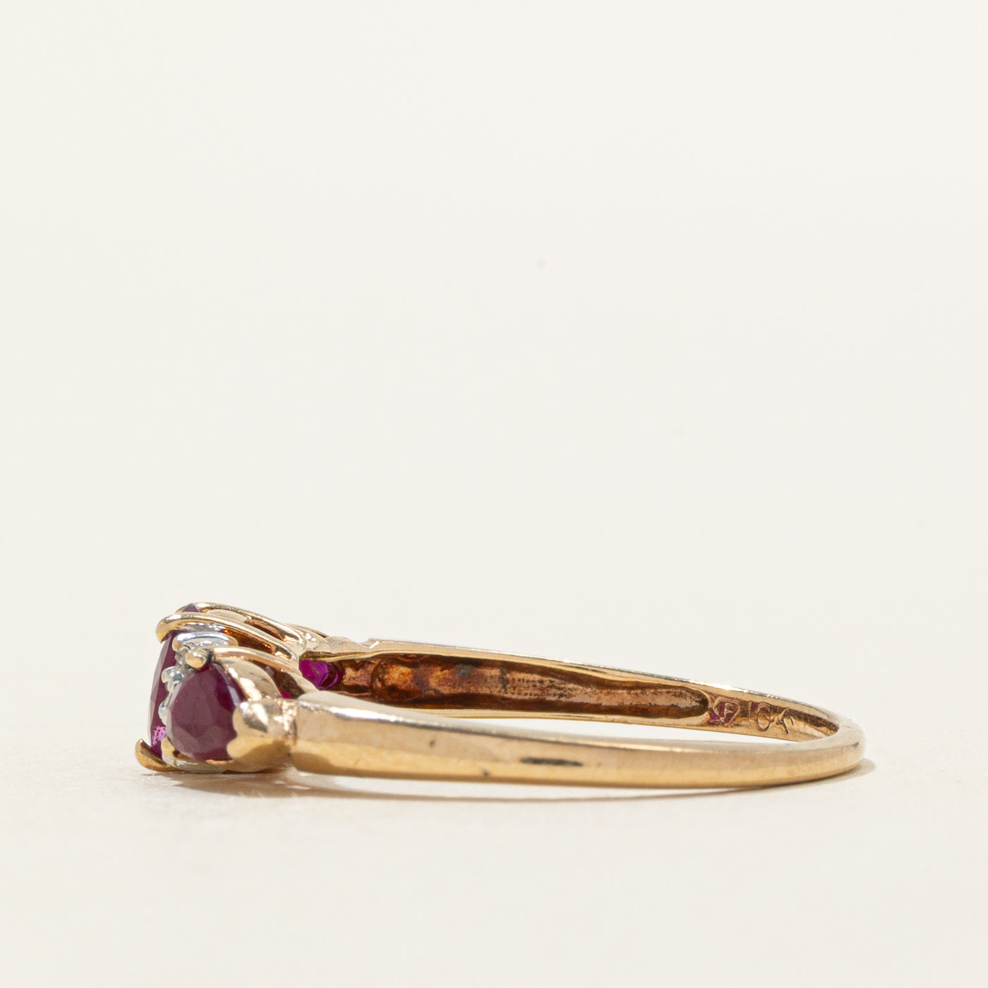 Three-Stone Ruby & Diamond Ring | 1.00ctw, 0.04ctw | SZ 7
