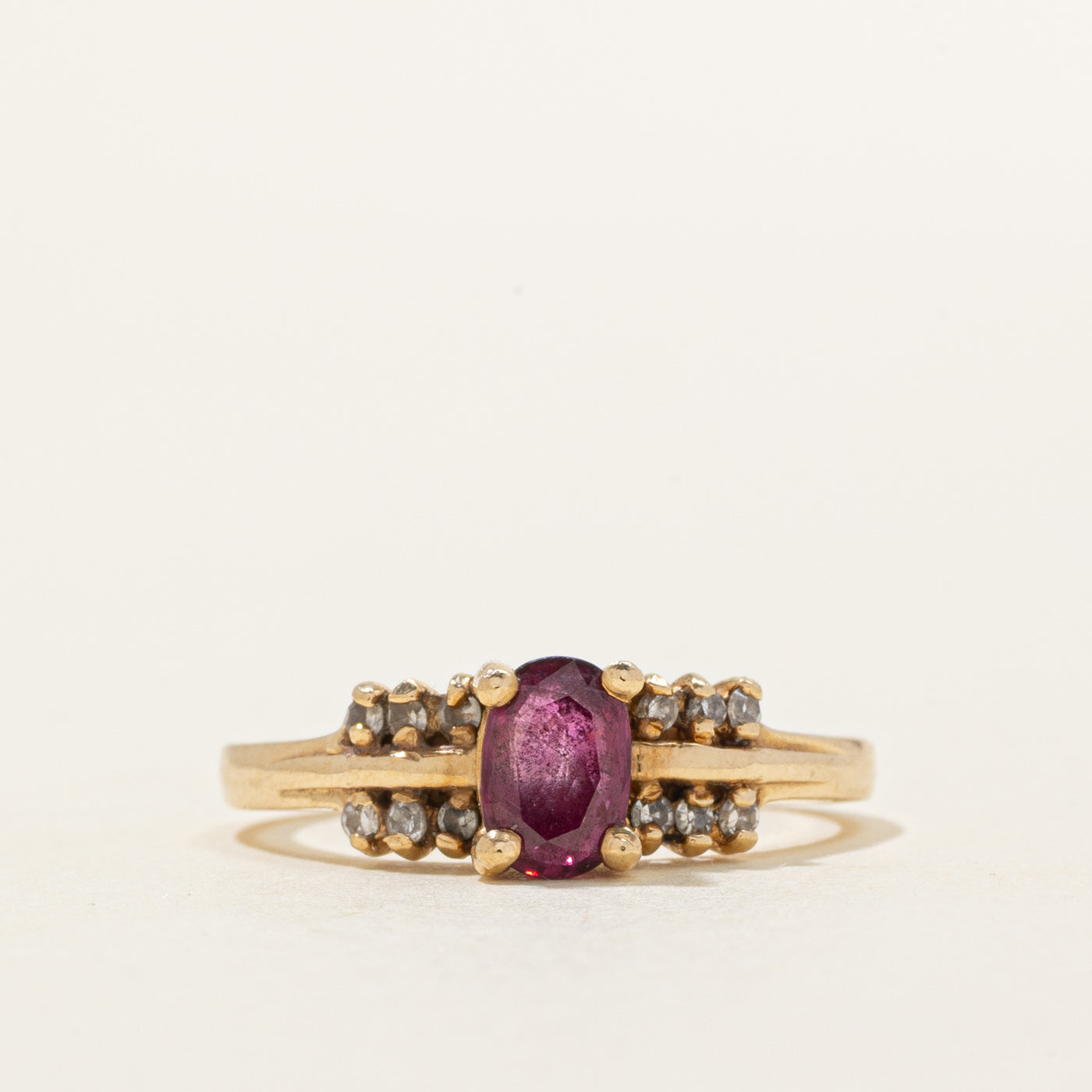 Oval Cut Ruby & Diamond Accented Ring | 0.60ct, 0.06ctw | SZ 6
