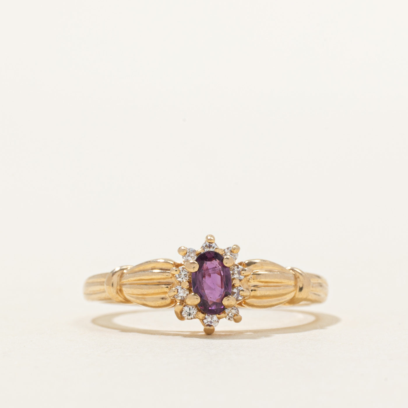 Ruby & Diamond Halo Grooved Ring | 0.32ct, 0.08ctw | SZ 7