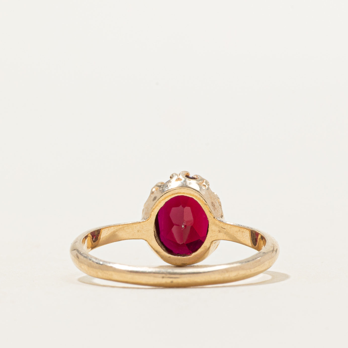 Oval Cut Solitaire Synthetic Ruby Textured Ring | 1.50ct | SZ 5.5