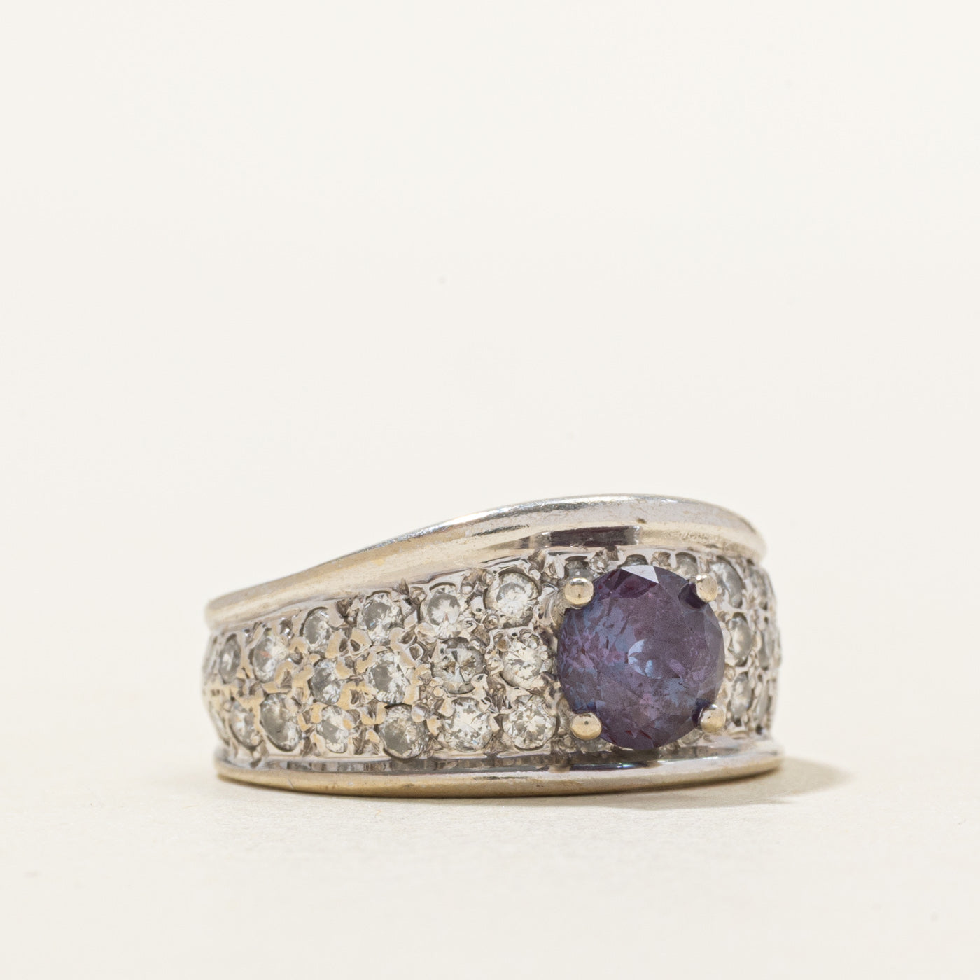 Pave Set Diamond & Synthetic Colour Changing Sapphire Ring | 0.90ctw, 0.45ct | SZ 5.5