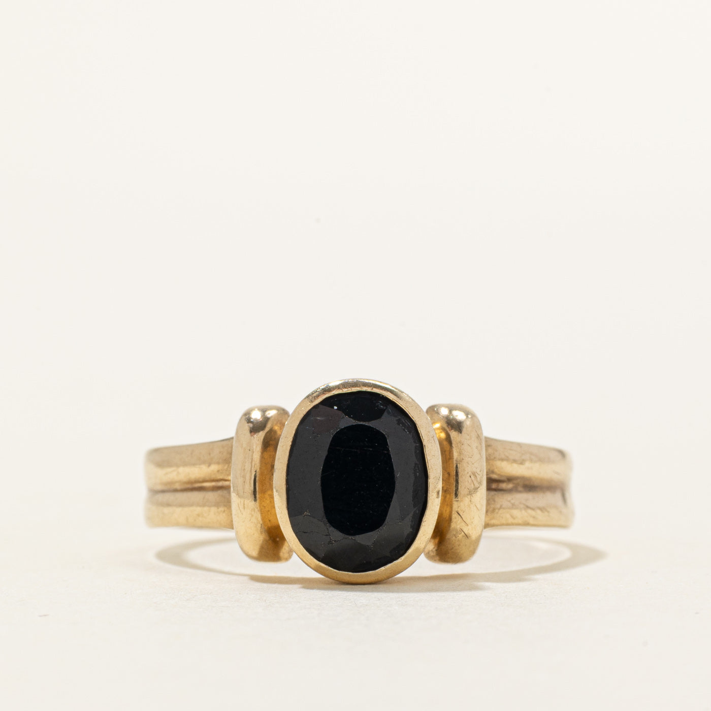 Bezel Set Black Sapphire Grooved Ring | 3.30ct | SZ 11