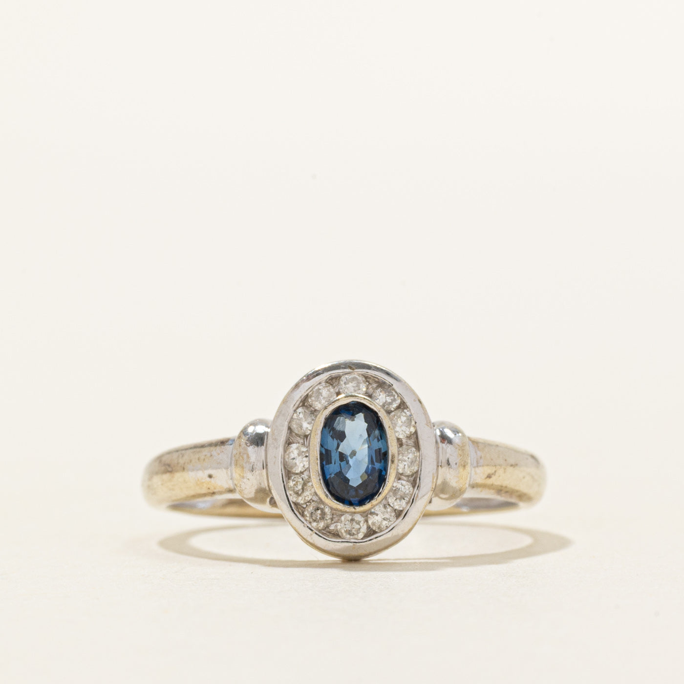 Bezel Set Sapphire & Diamond Halo Ring | 0.25ct, 0.11ctw | SZ 5.75