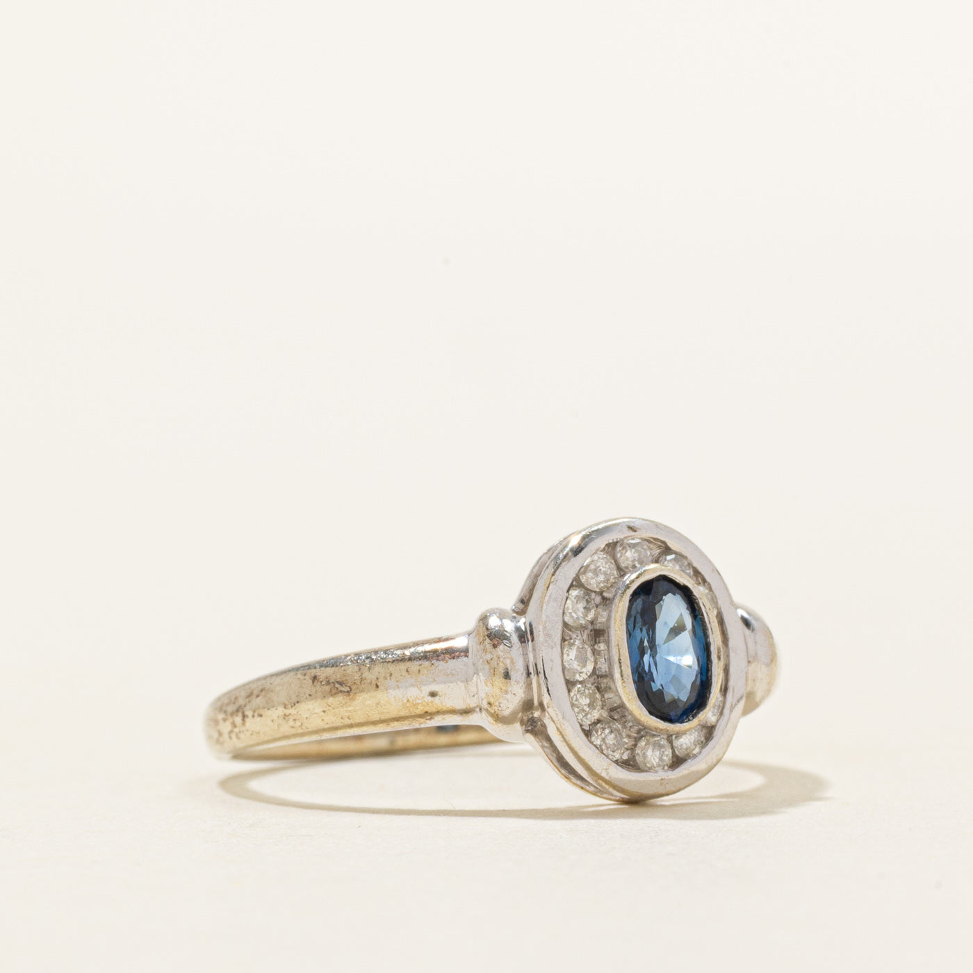 Bezel Set Sapphire & Diamond Halo Ring | 0.25ct, 0.11ctw | SZ 5.75