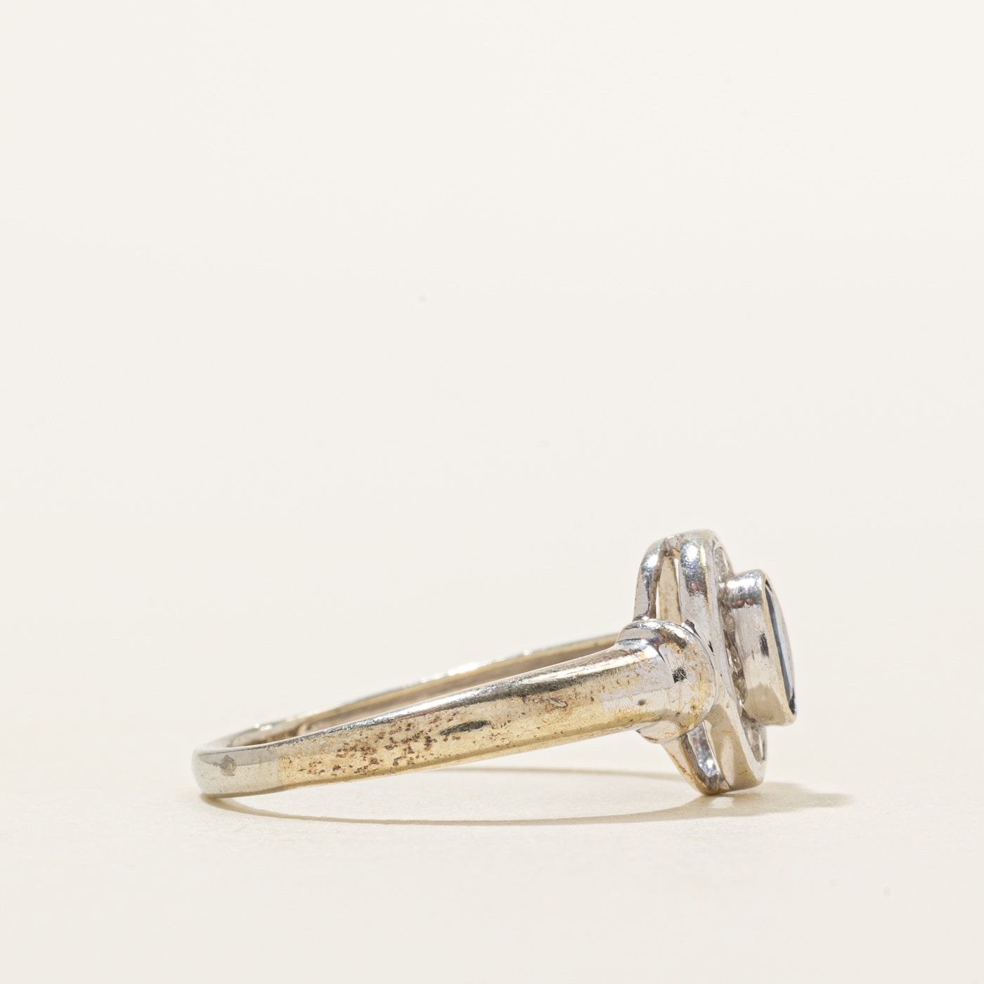 Bezel Set Sapphire & Diamond Halo Ring | 0.25ct, 0.11ctw | SZ 5.75