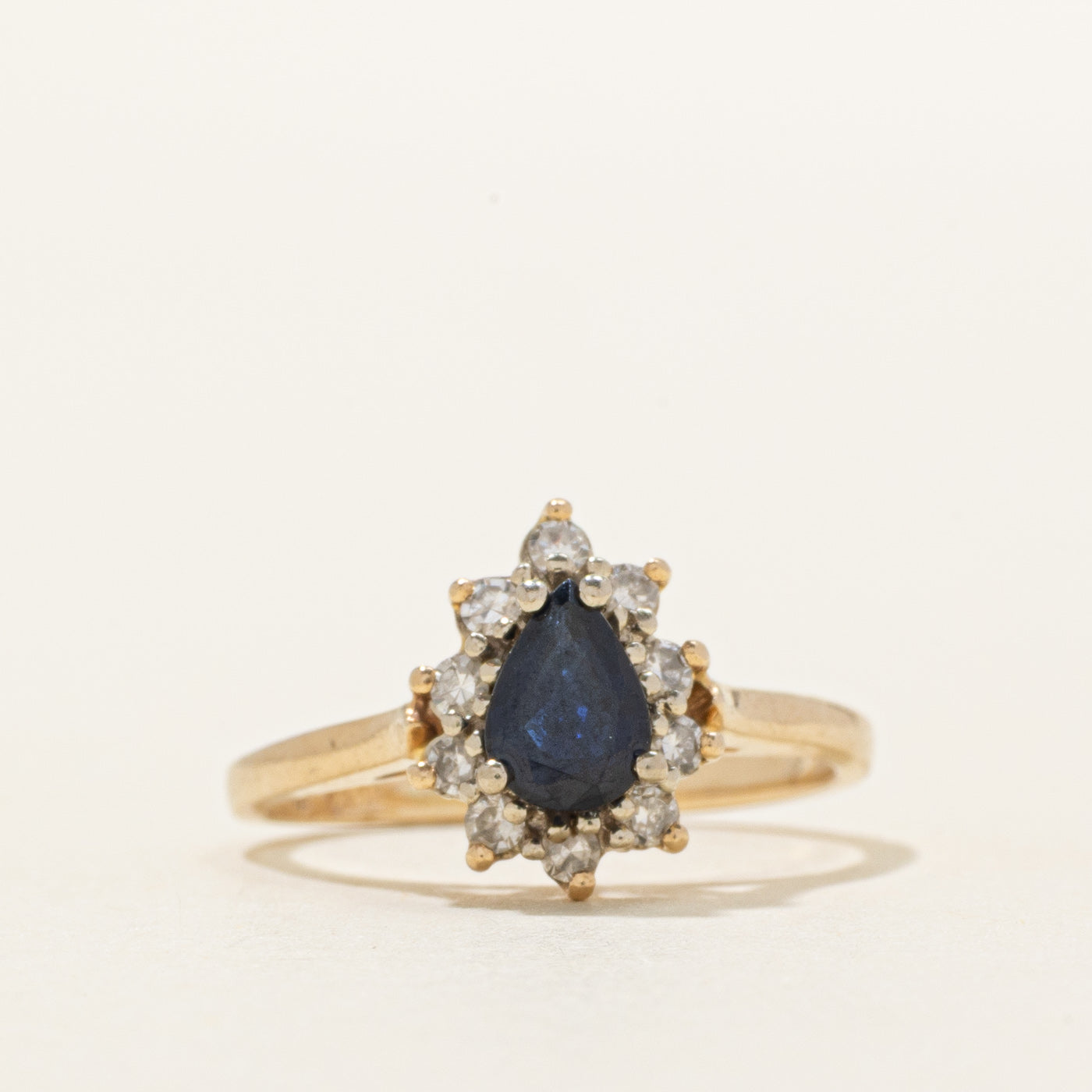 'Birks' Pear Cut Sapphire & Diamond Petal Ring | 0.46ct, 0.10ctw | SZ 3.25