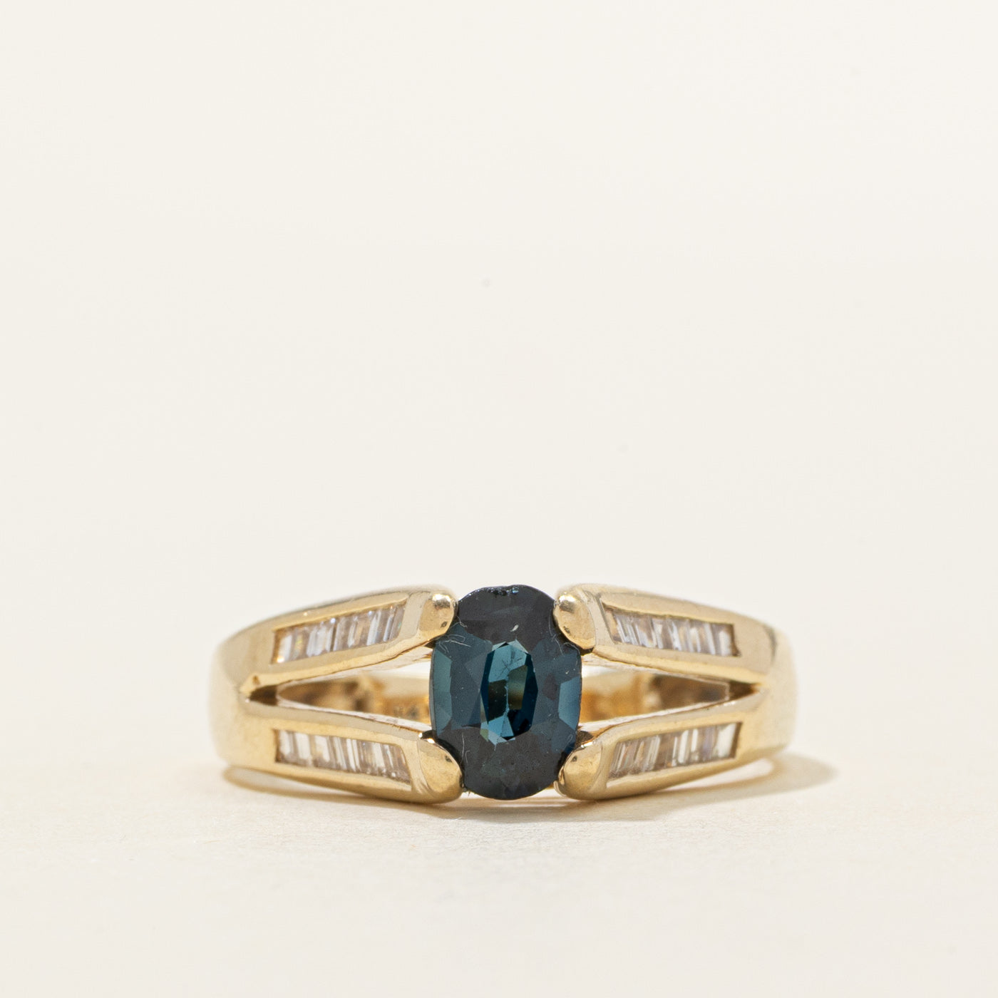 Sapphire & Diamond Split Shank Ring | 0.90ct, 0.15ctw | SZ 7