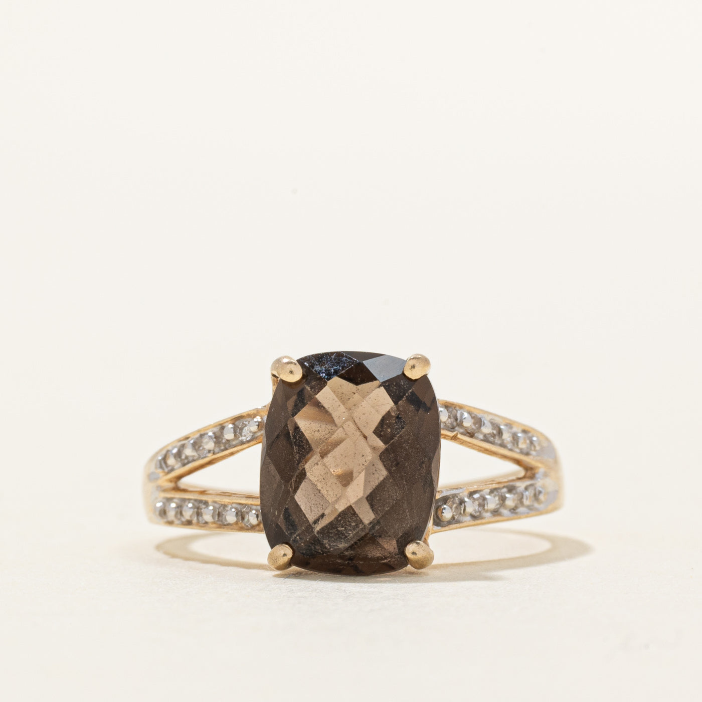 Smoky Quartz & Diamond Split Shank Ring | 4.00ct, 0.10ctw | SZ 6.75