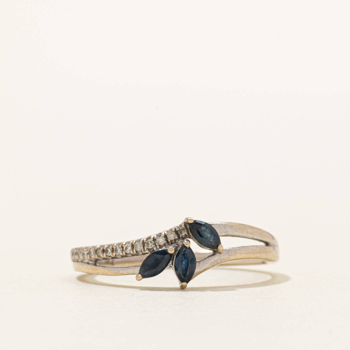 Marquise Cut Sapphire & Diamond Split Ring | 0.21ctw, 0.05ctw | SZ 7