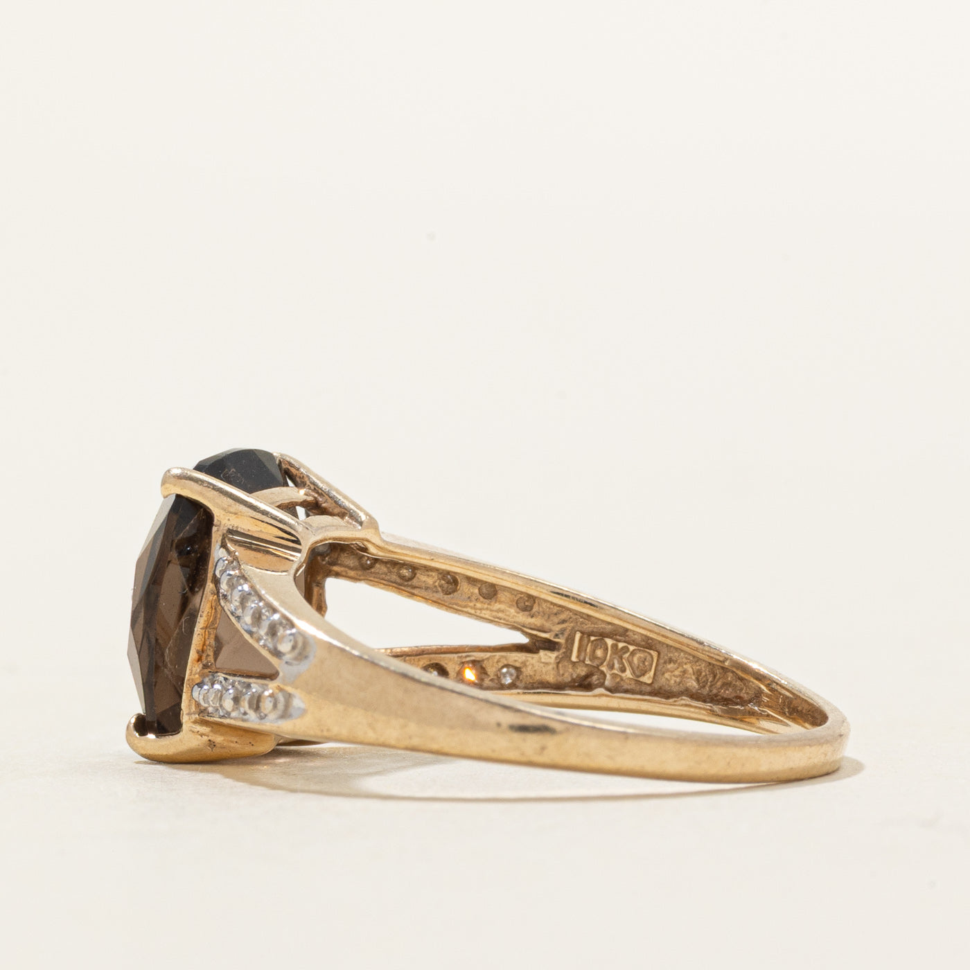 Smoky Quartz & Diamond Split Shank Ring | 4.00ct, 0.10ctw | SZ 6.75