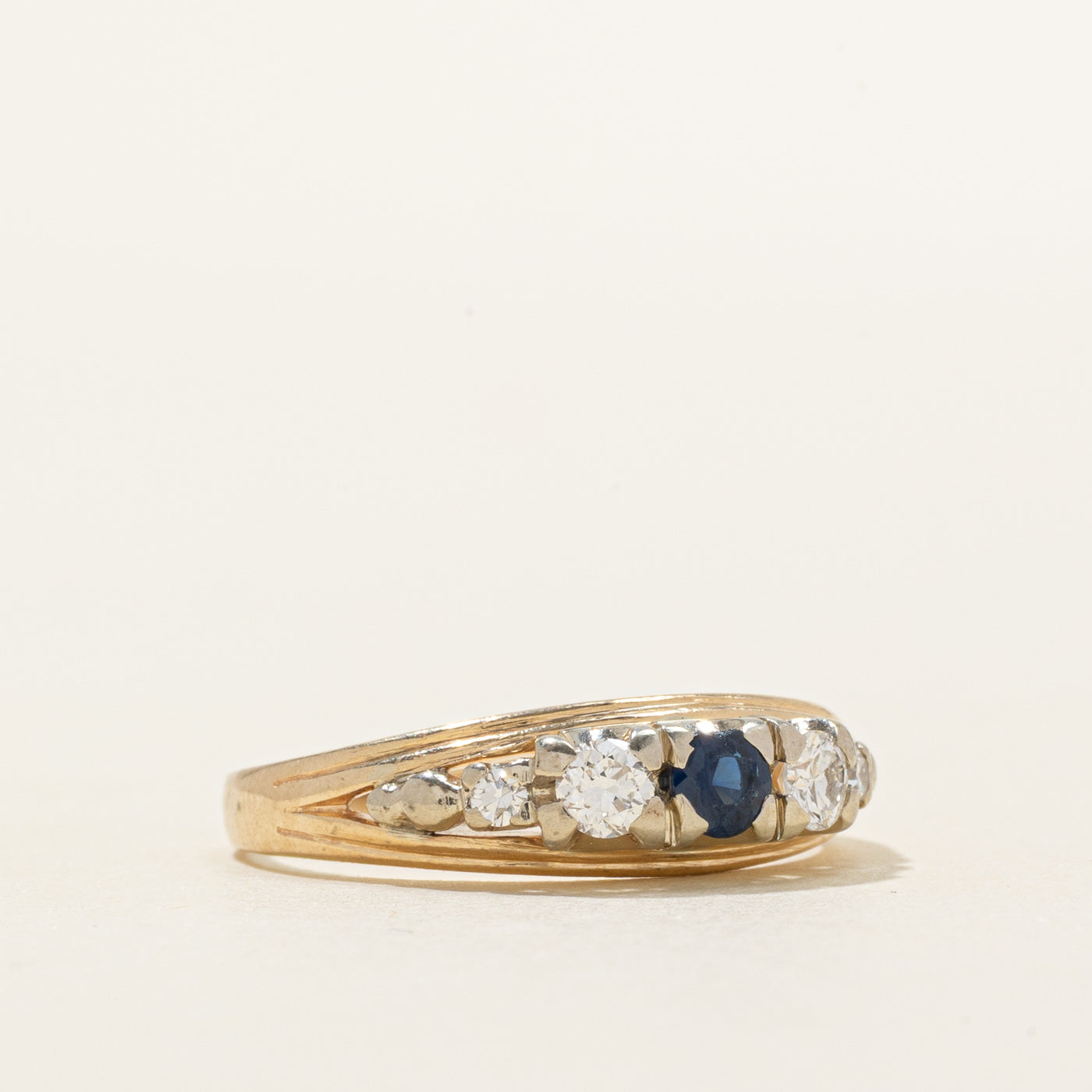 Two-Tone Diamond & Sapphire Tapered Ring | 0.24ctw, 0.20ct | SZ 7