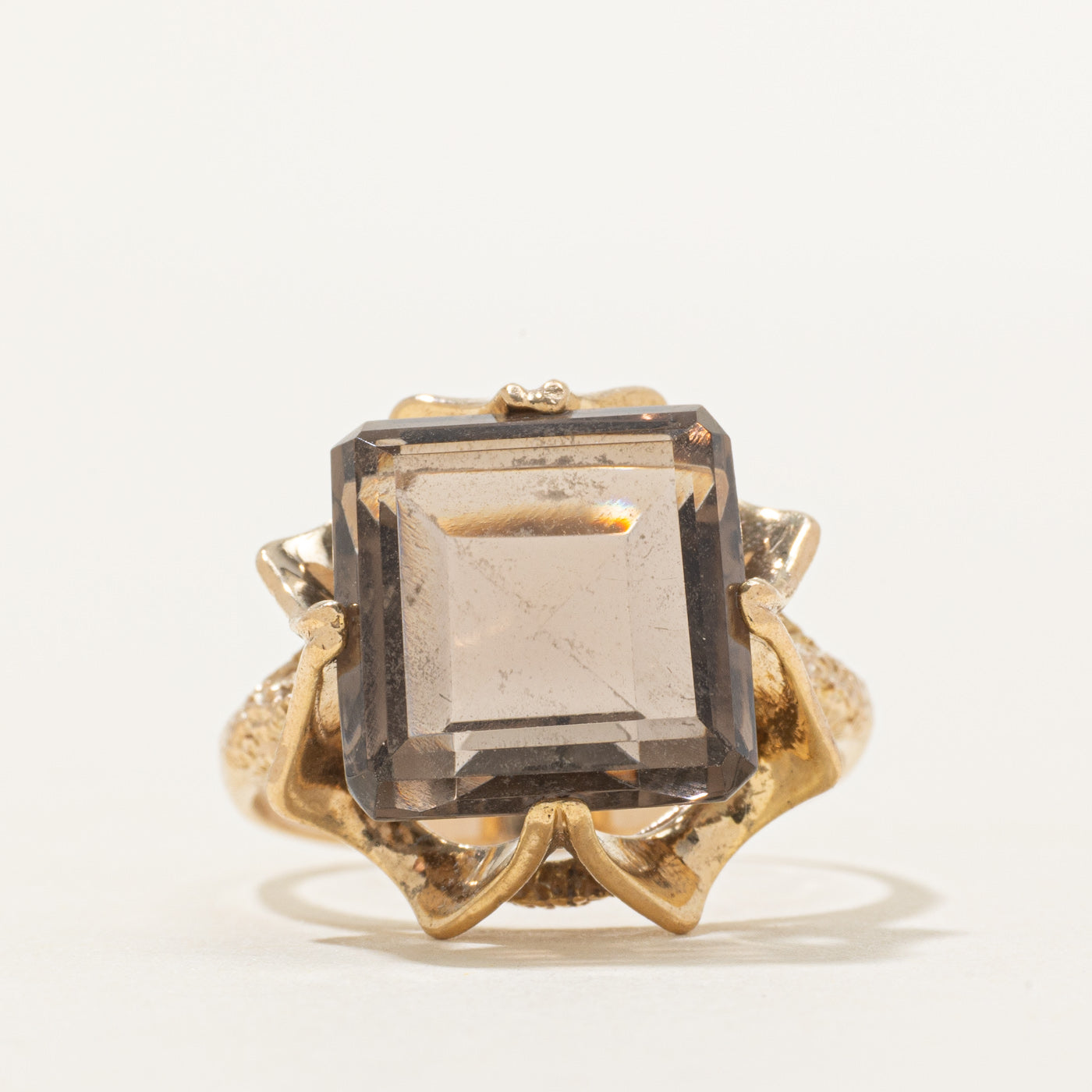 Smoky Quartz Textured Cocktail Ring | 7.00ct | SZ 8.25