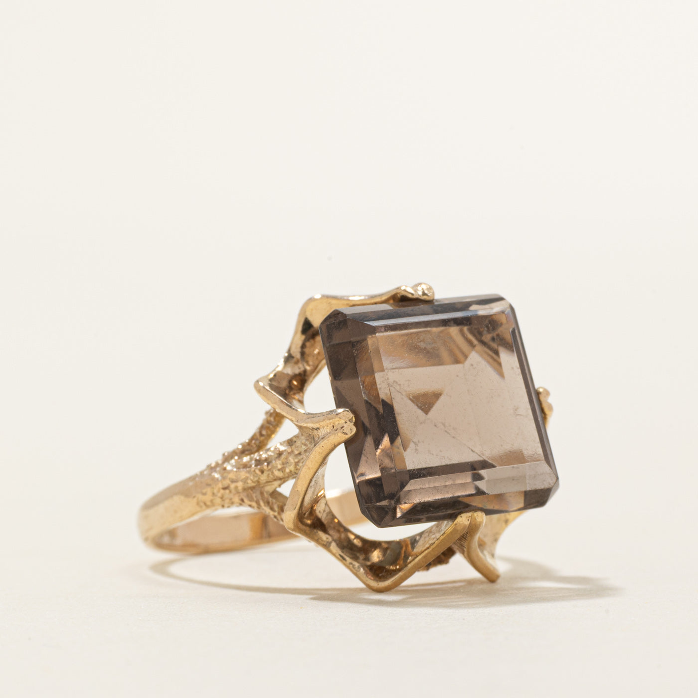 Smoky Quartz Textured Cocktail Ring | 7.00ct | SZ 8.25