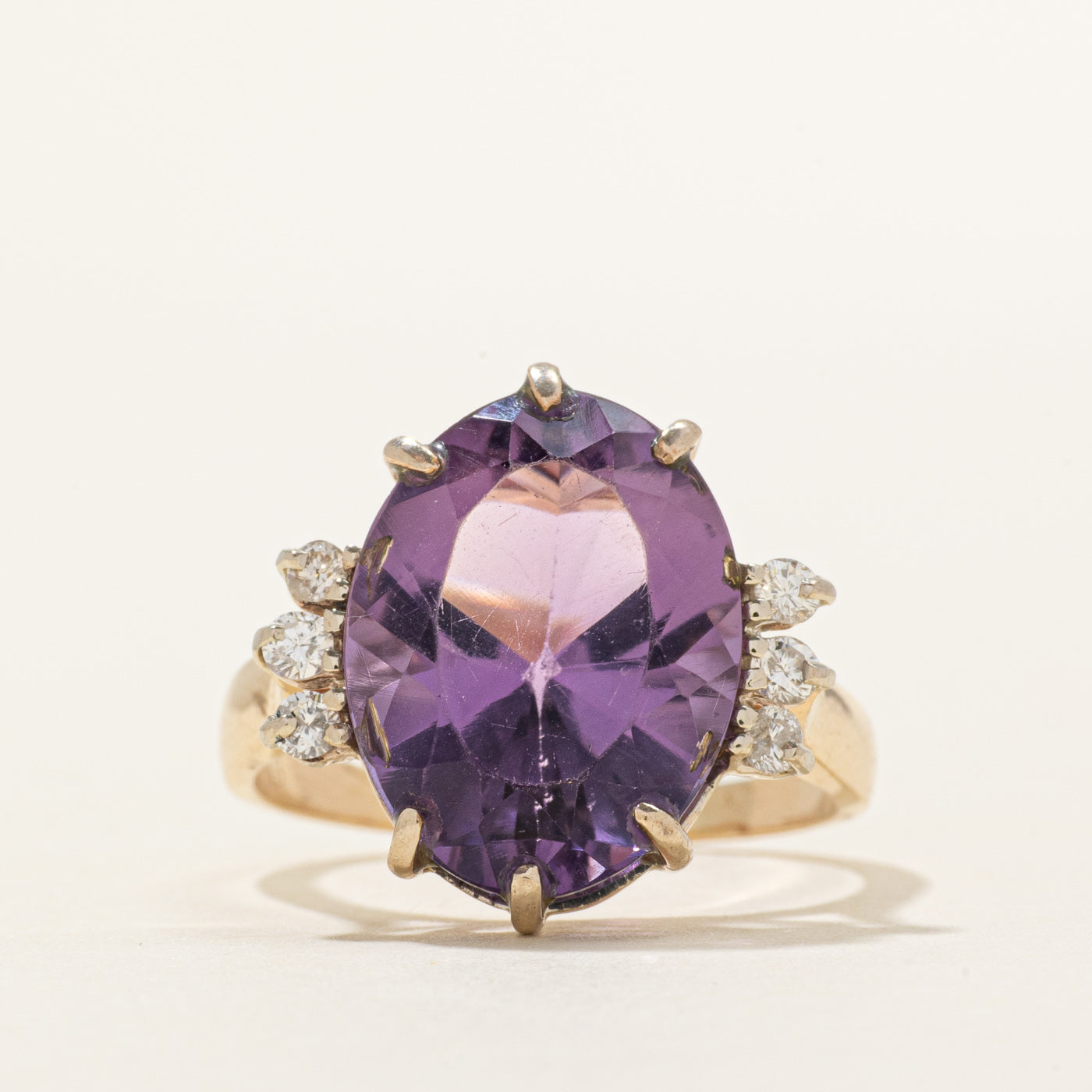Oval Cut Amethyst & Diamond Cocktail Ring | 8.00ct, 0.18ctw | SZ 8.5