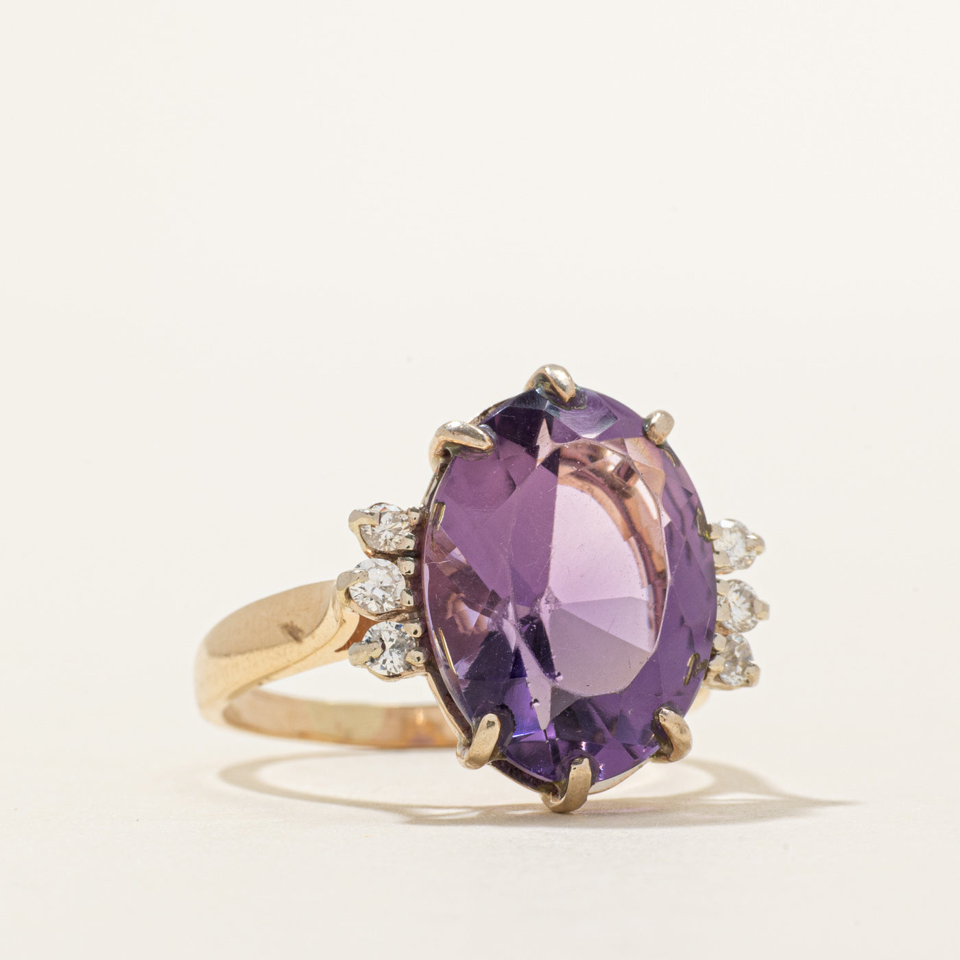 Oval Cut Amethyst & Diamond Cocktail Ring | 8.00ct, 0.18ctw | SZ 8.5
