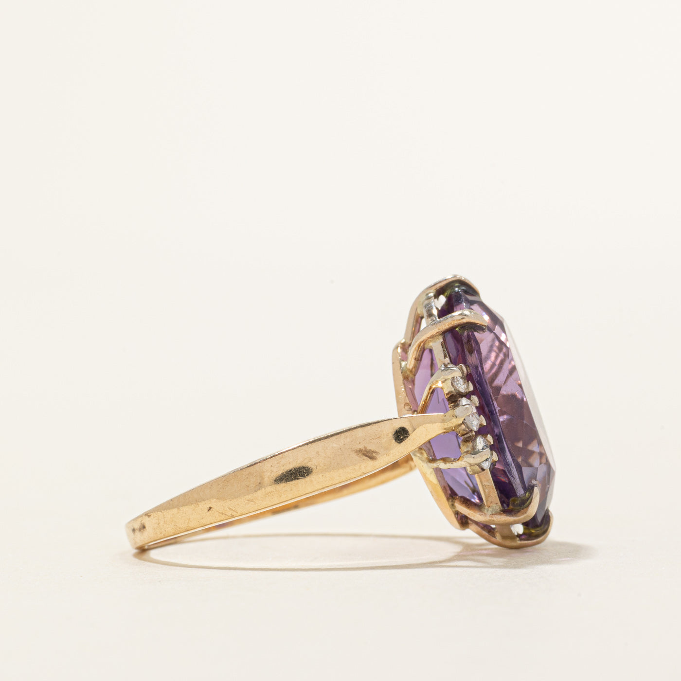 Oval Cut Amethyst & Diamond Cocktail Ring | 8.00ct, 0.18ctw | SZ 8.5