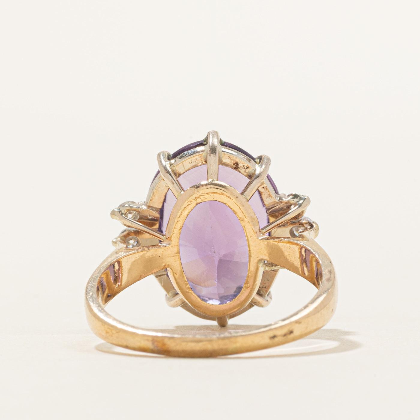 Oval Cut Amethyst & Diamond Cocktail Ring | 8.00ct, 0.18ctw | SZ 8.5