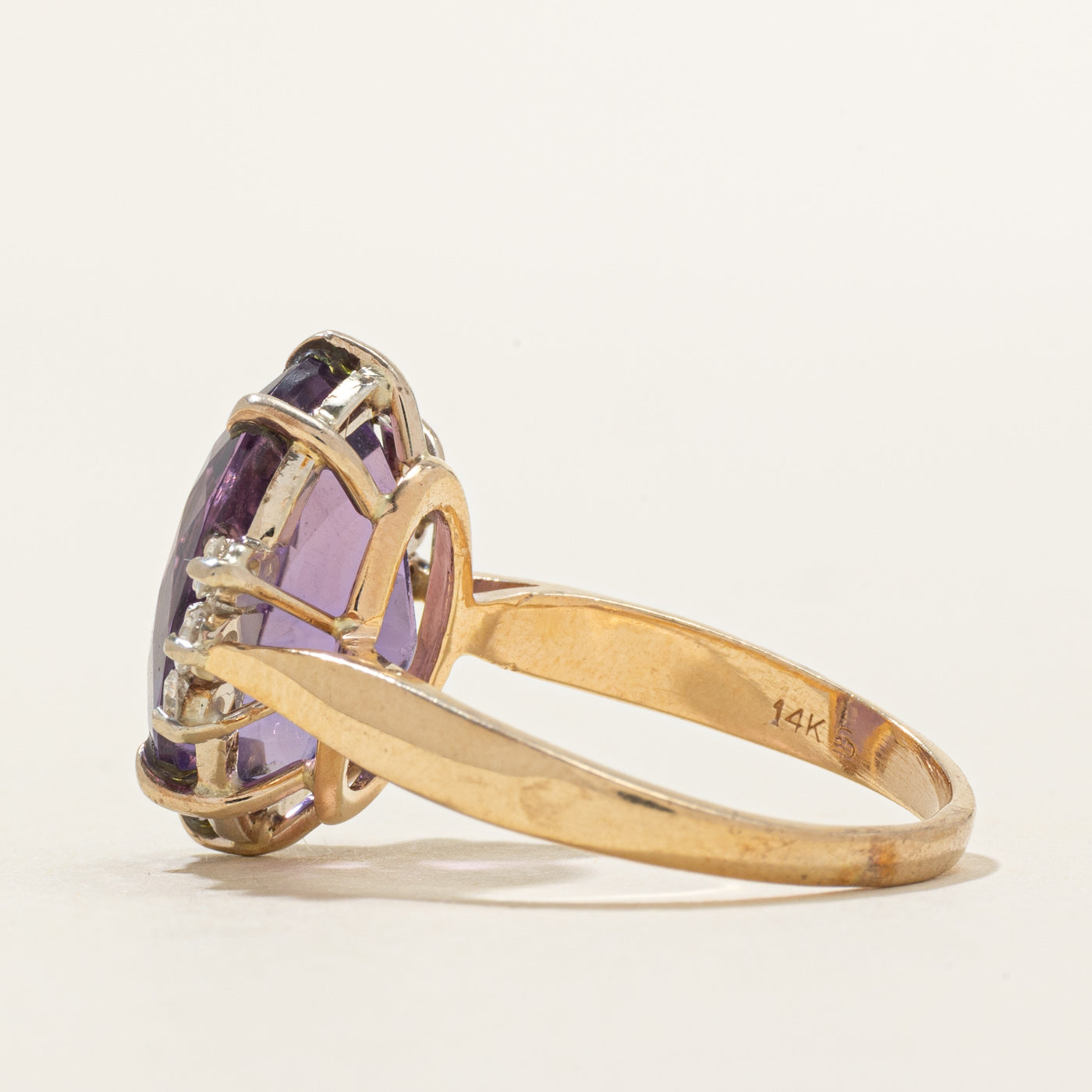 Oval Cut Amethyst & Diamond Cocktail Ring | 8.00ct, 0.18ctw | SZ 8.5