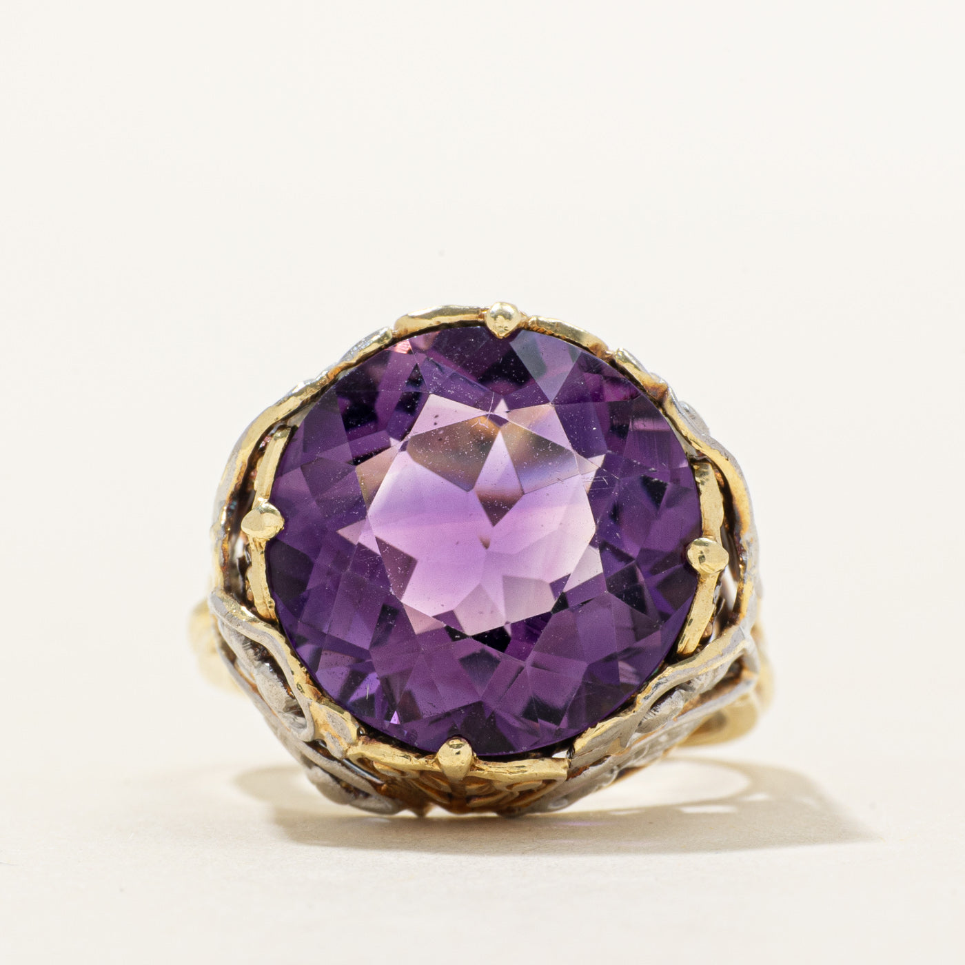 Amethyst Floral Engraved Cocktail Ring | 10.00ct | SZ 4.25