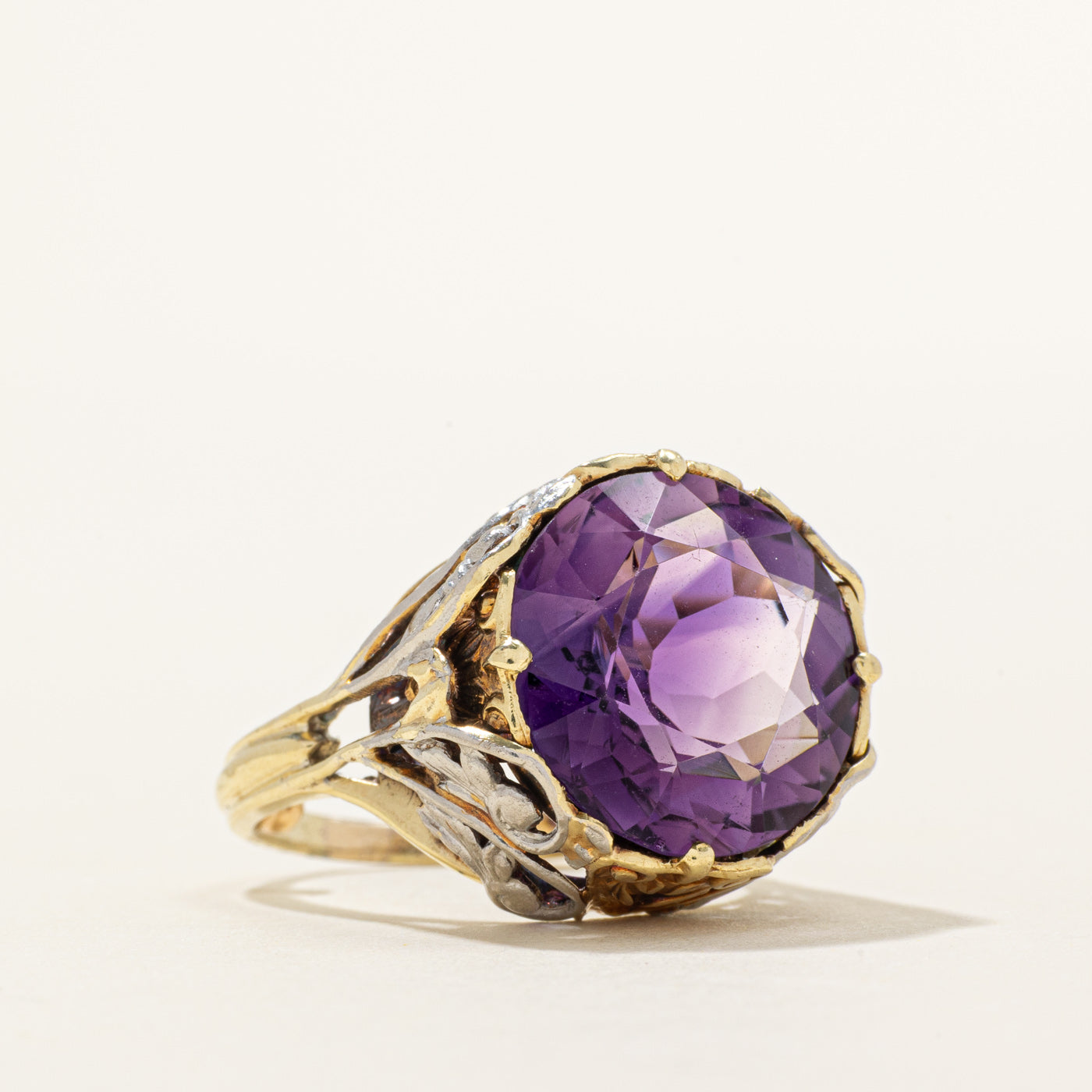 Amethyst Floral Engraved Cocktail Ring | 10.00ct | SZ 4.25