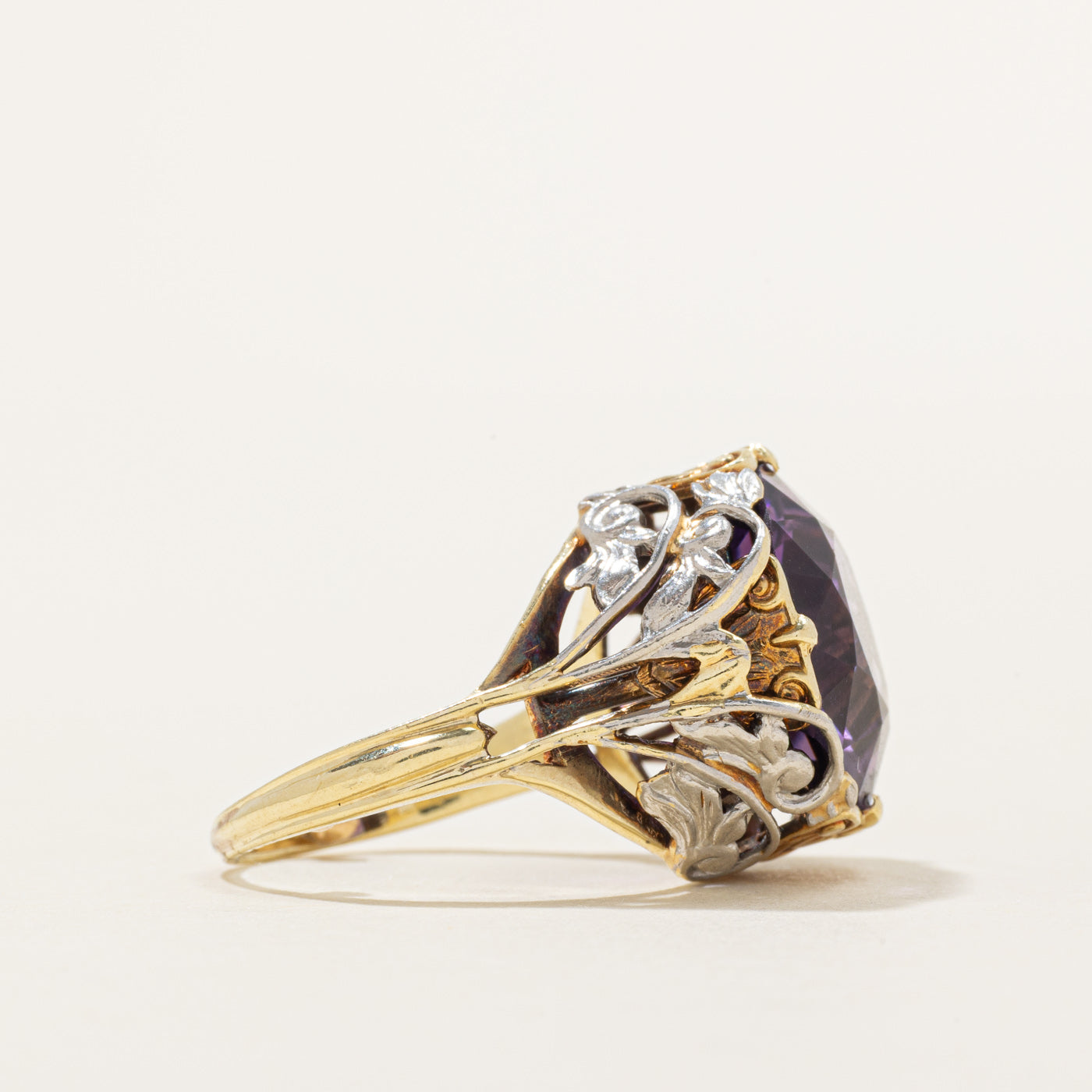 Amethyst Floral Engraved Cocktail Ring | 10.00ct | SZ 4.25