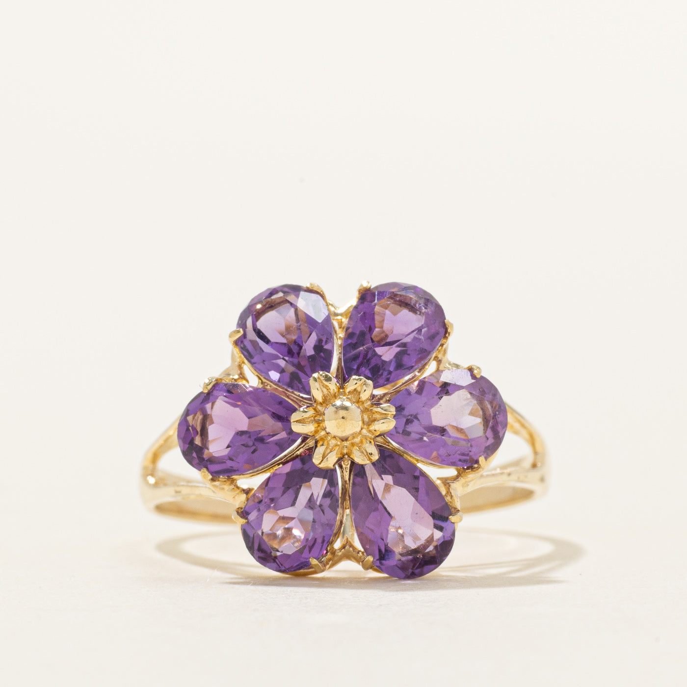 Pear Cut Amethyst Flower Cocktail Ring | 2.00ctw | SZ 6.75