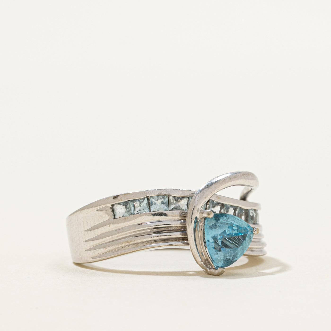 Trillion Cut Blue Topaz Cross Over Ring | 1.50ctw | SZ 8.75