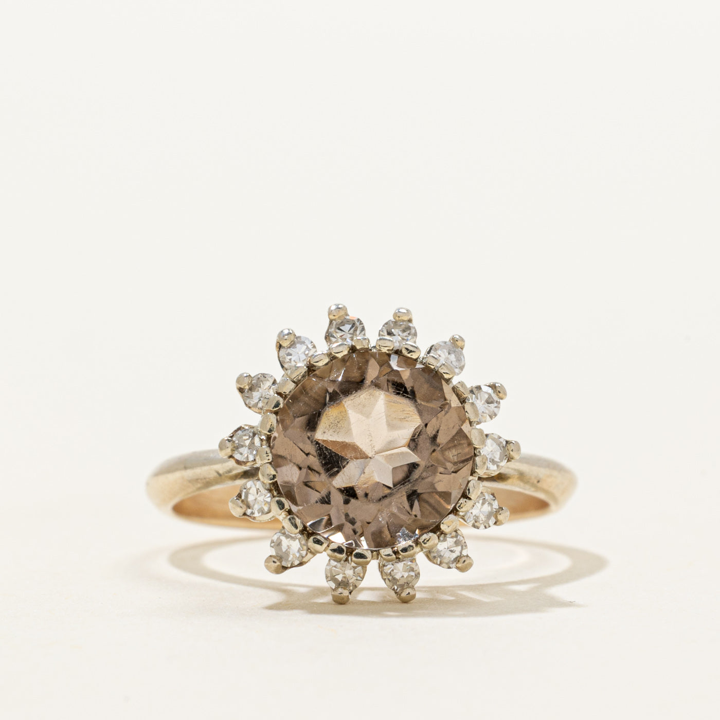 Round Cut Smoky Quartz & Diamond Petal Ring | 1.73ct, 0.21ctw | SZ 6