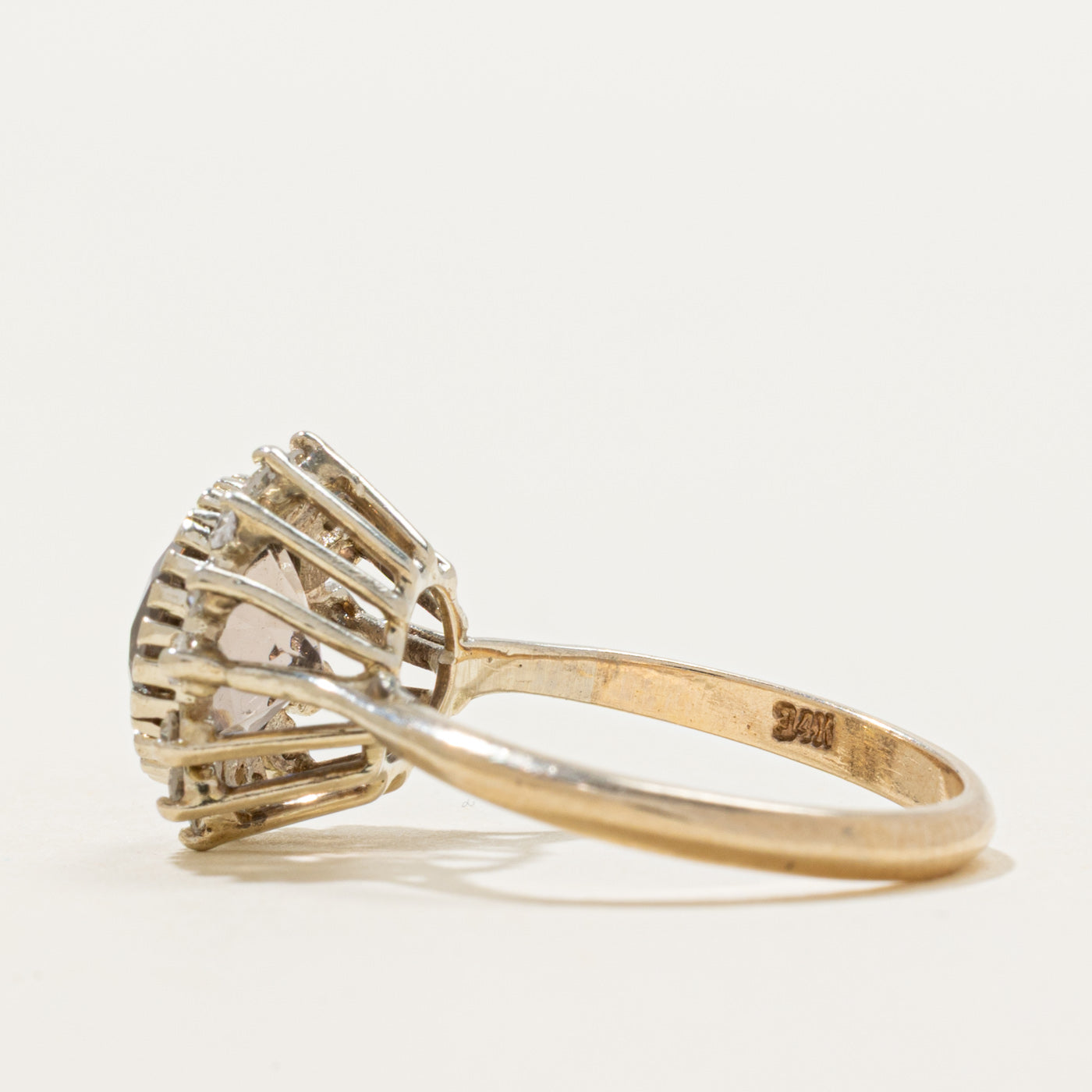 Round Cut Smoky Quartz & Diamond Petal Ring | 1.73ct, 0.21ctw | SZ 6