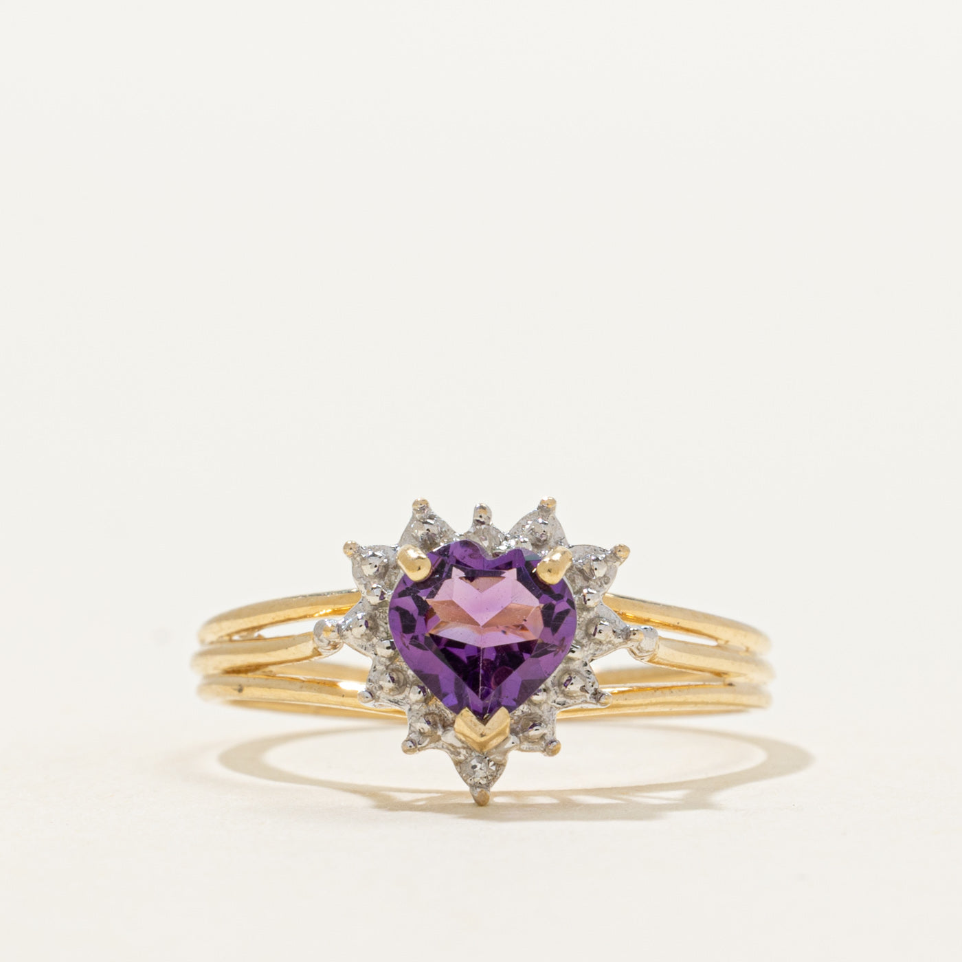 Amethyst & Diamond Heart Petal Ring | 0.60ct, 0.01ctw | SZ 7