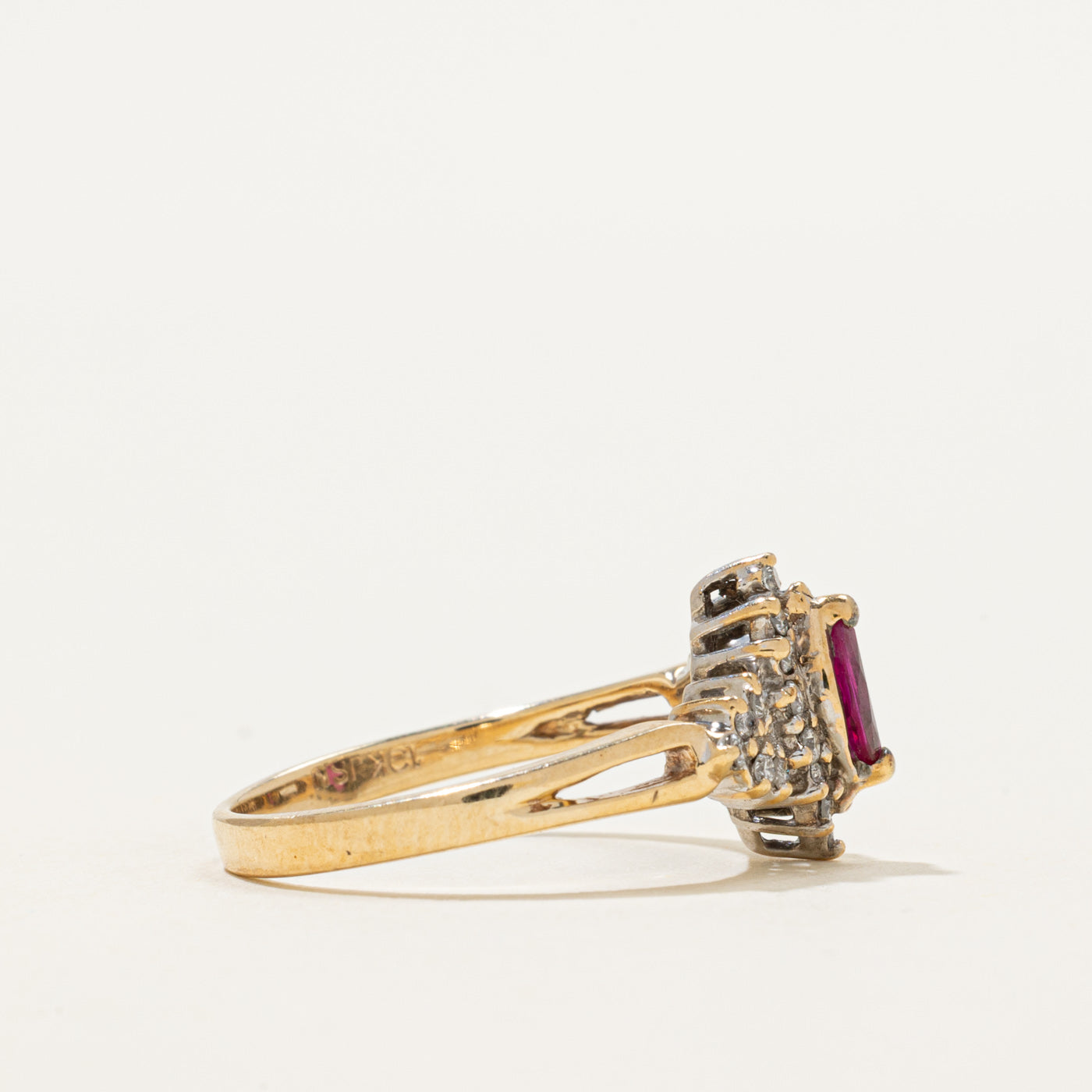 Marquise Cut Synthetic Ruby & Natural Diamond Cluster Ring | 0.22ct, 0.20ctw | SZ 6.5