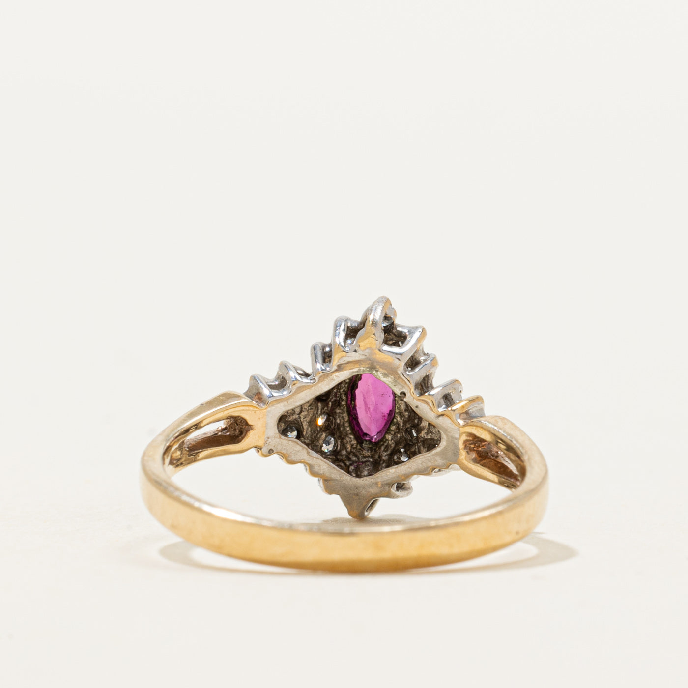 Marquise Cut Synthetic Ruby & Natural Diamond Cluster Ring | 0.22ct, 0.20ctw | SZ 6.5