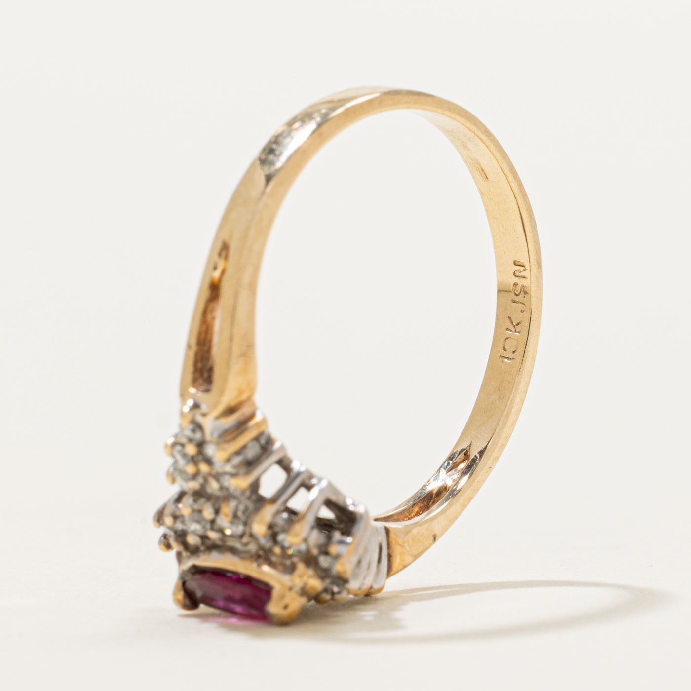 Marquise Cut Synthetic Ruby & Natural Diamond Cluster Ring | 0.22ct, 0.20ctw | SZ 6.5