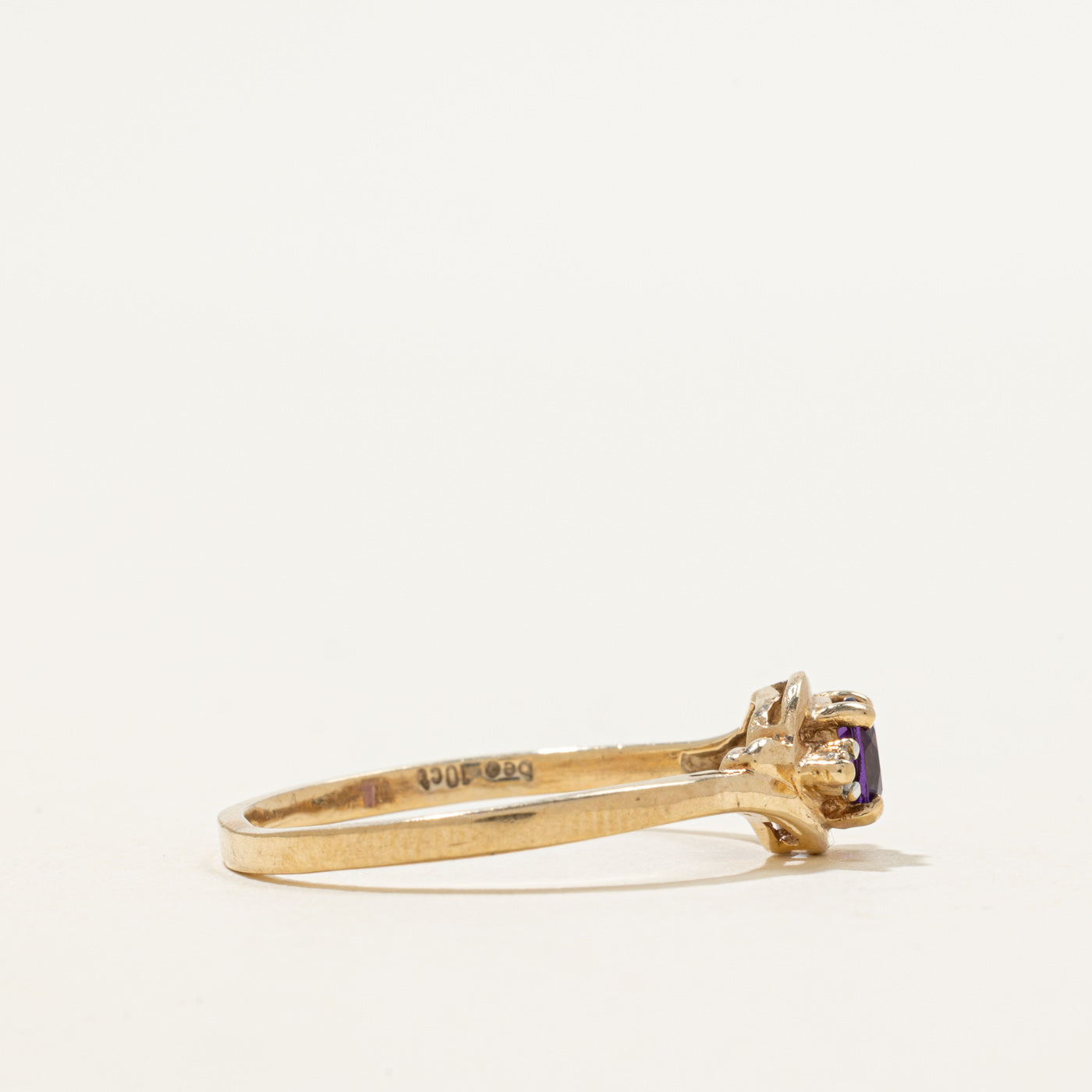 Round Cut Amethyst & Diamond Petite Ring | 0.25ct, 0.02ctw | SZ 10