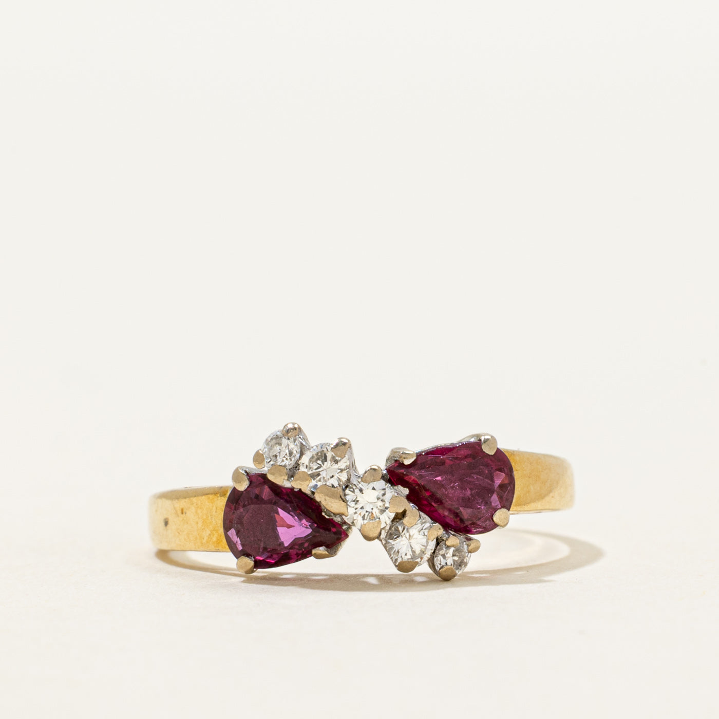 18k Pear Cut Ruby & Diamond Waterfall Ring | 0.80ctw, 0.18ctw | SZ 6.75
