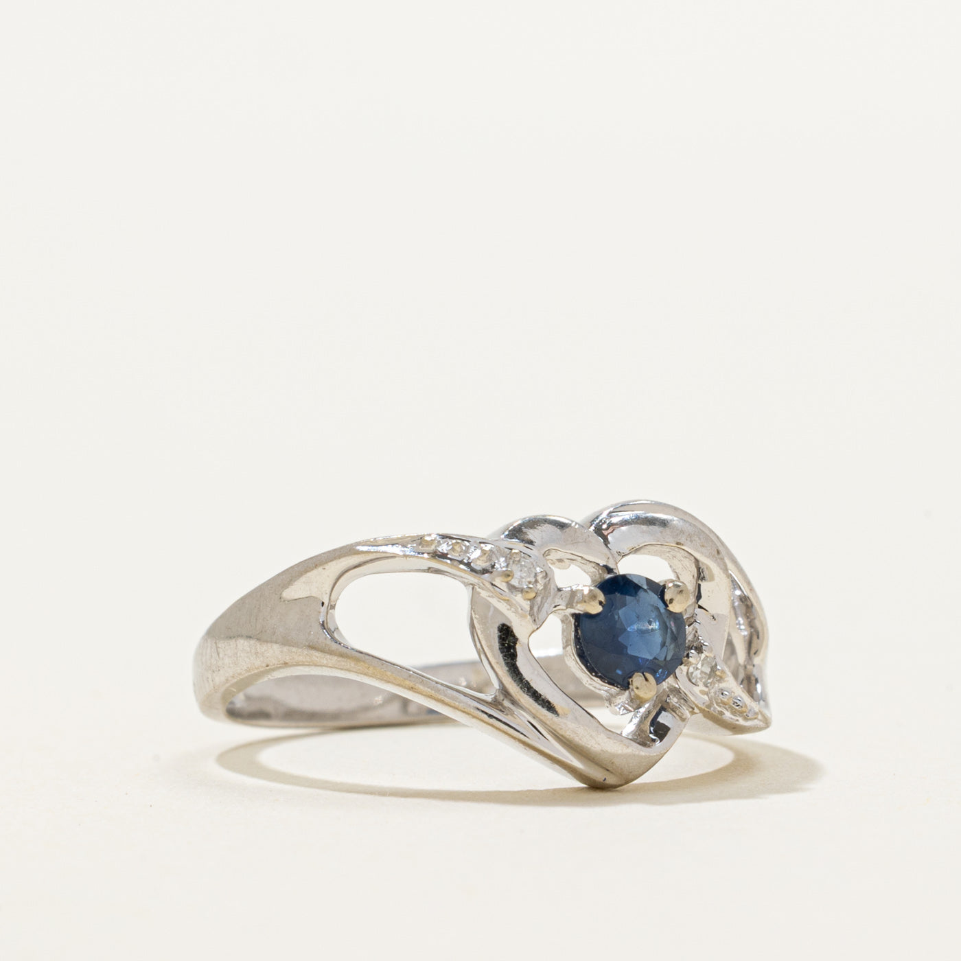 Sapphire & Diamond Open Heart Ring | 0.30ct, 0.01ctw | SZ 7.25