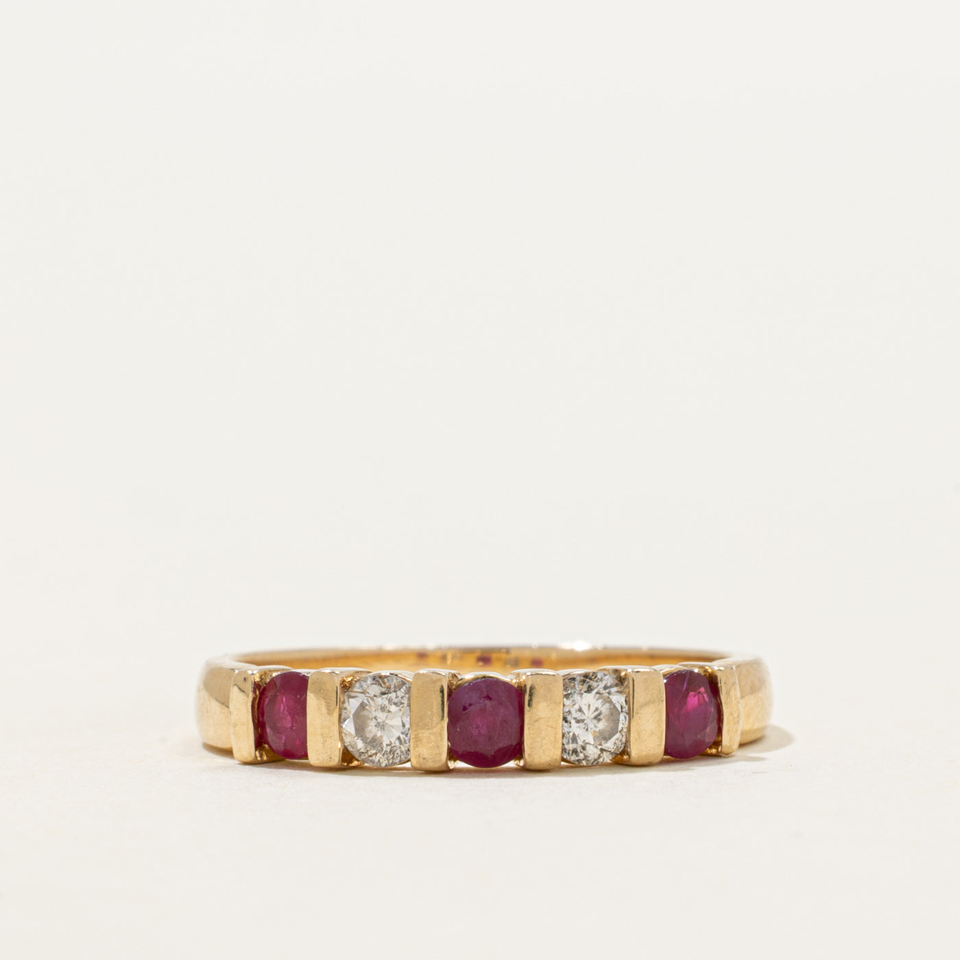 Tension Set Semi-Eternity Ruby & Diamond Ring | 0.35ctw, 0.22ctw | SZ 7