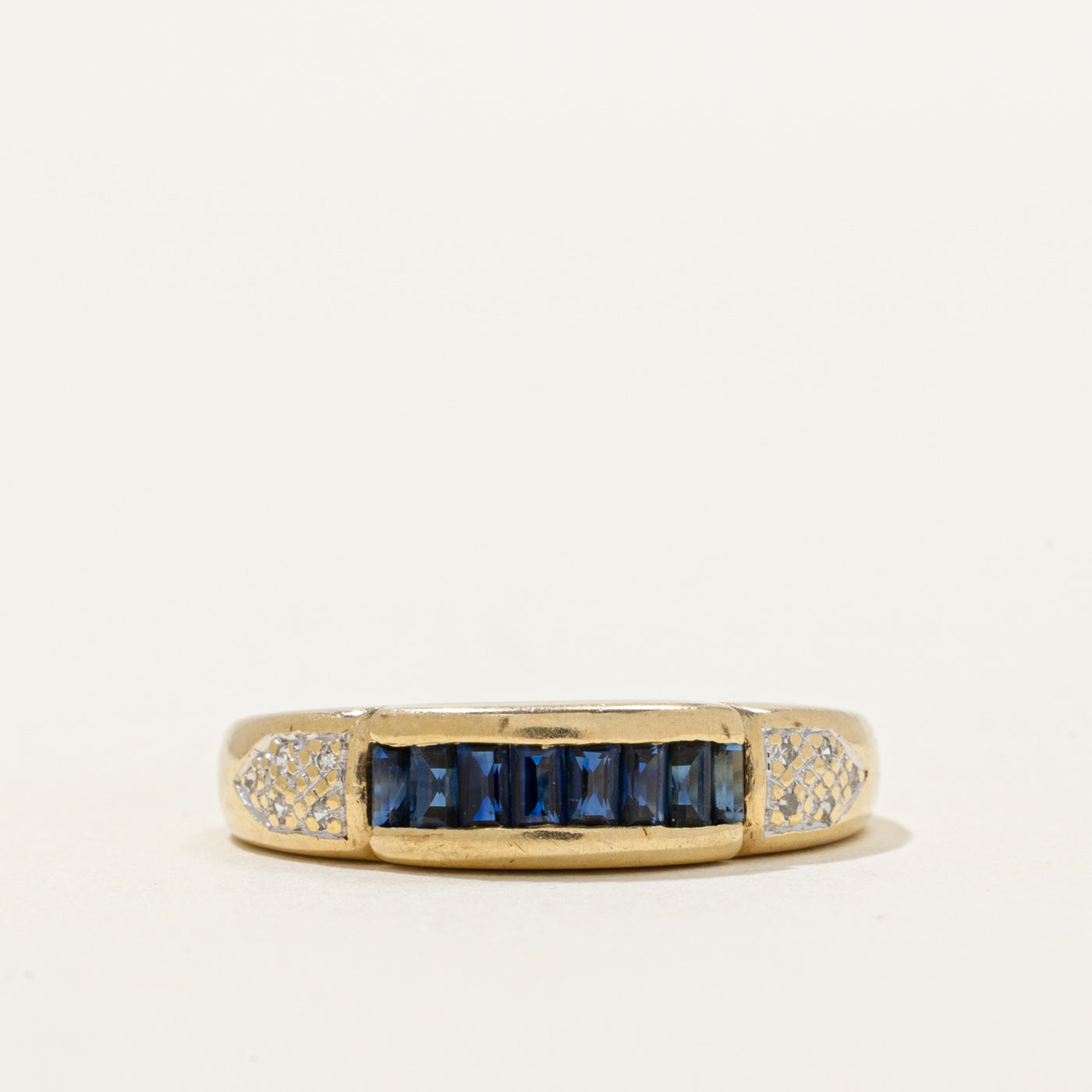 Channel Set Baguette Cut Sapphire & Diamond Ring | 0.40ctw, 0.04ctw | SZ 7.25