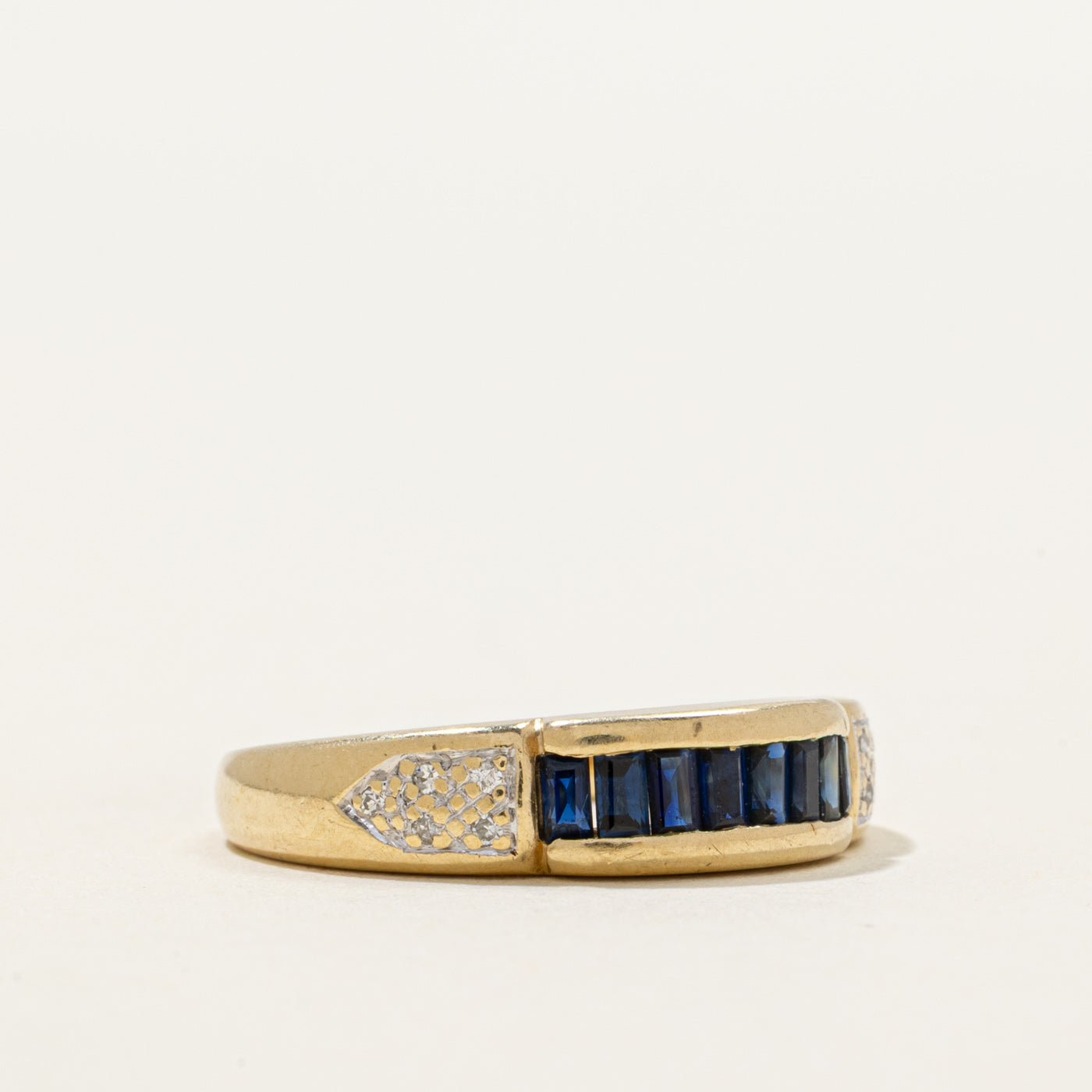 Channel Set Baguette Cut Sapphire & Diamond Ring | 0.40ctw, 0.04ctw | SZ 7.25