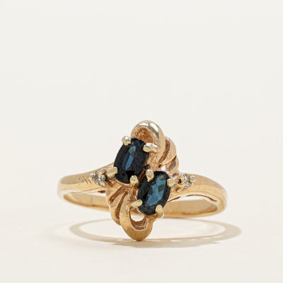 Two Stone Sapphire & Diamond Grooved Ring | 0.58ctw, 0.02ctw | SZ 5.75