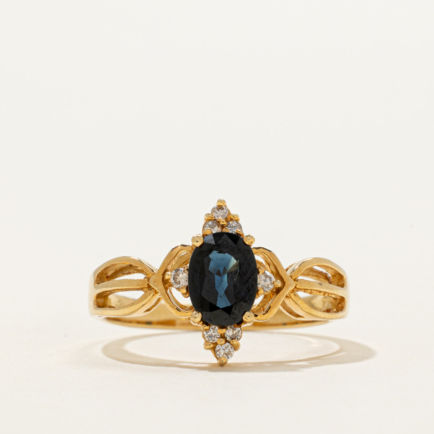18k Yellow Gold Sapphire & Diamond Openwork Ring | 0.96ct, 0.08ctw | SZ 7.25