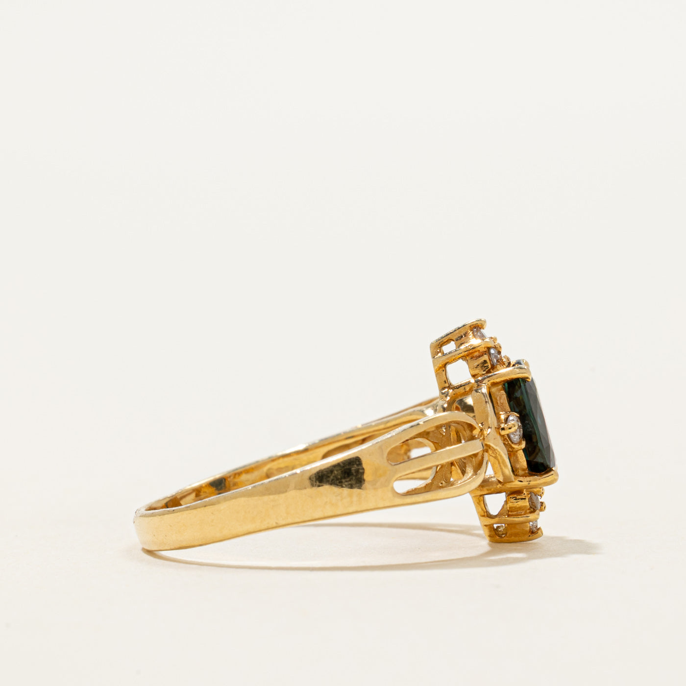 18k Yellow Gold Sapphire & Diamond Openwork Ring | 0.96ct, 0.08ctw | SZ 7.25